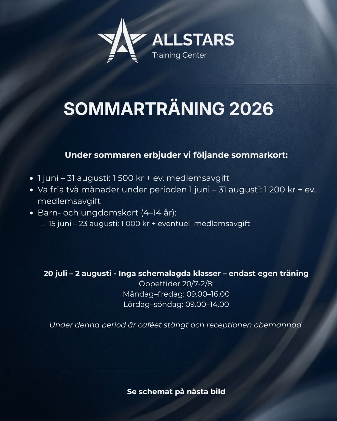 Sommarträning, nya sommarscheman och schyssta erbjudanden väntar!
Häng med oss i sommar och fyll dagarna med energi, träningsglädje och motivation. 💪
Välkommen! 🌟