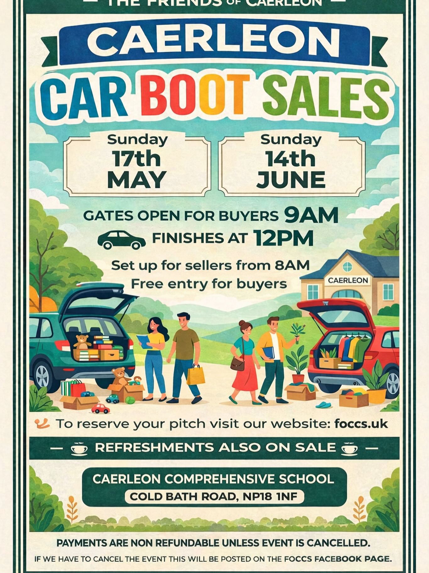 This Sunday is @foccscaerleon car boot sale
Reserve your space on their website foccs.uk