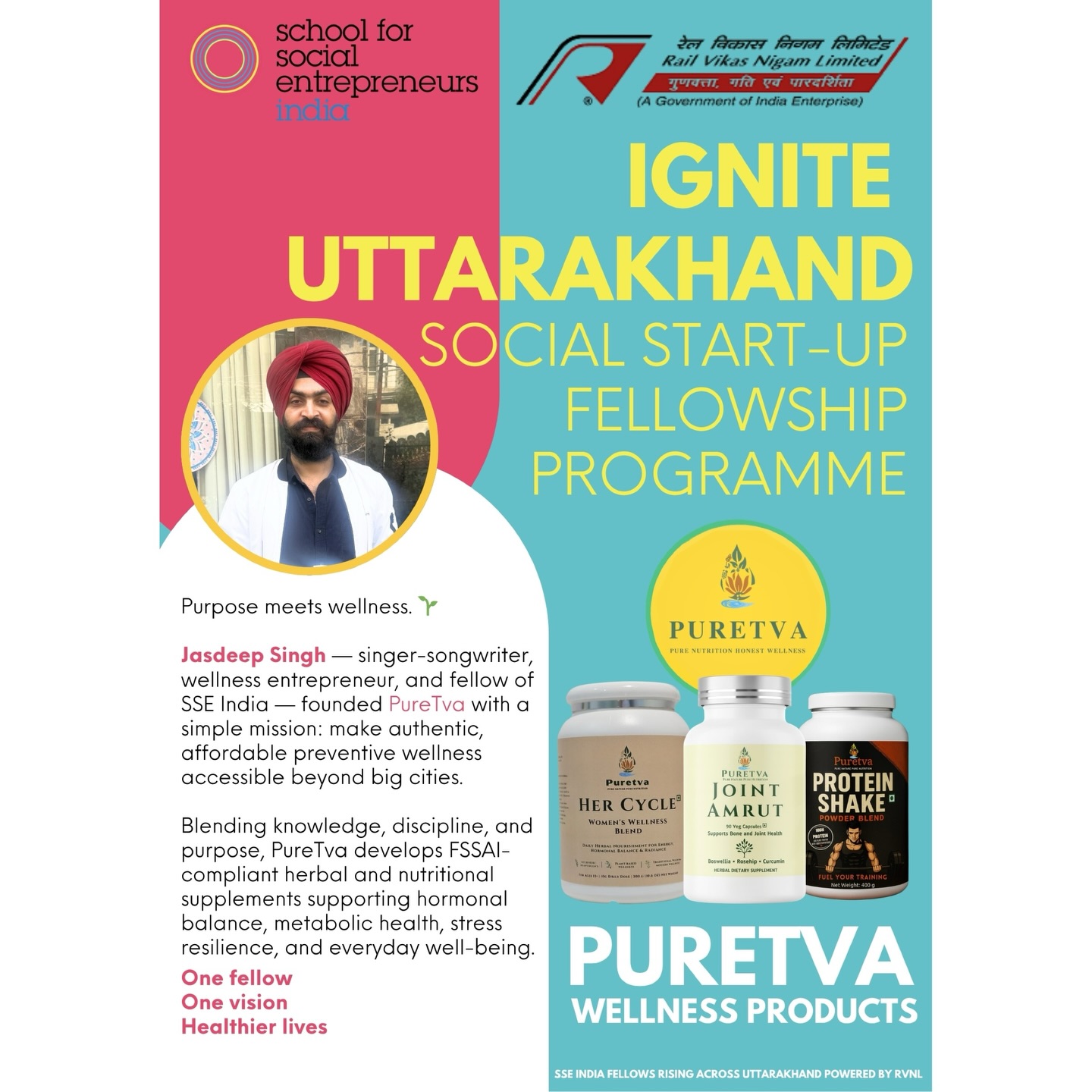 Meet the changemakers of the Uttarakhand Social Start-up Fellowship Program by SSE India 🌟
Visionaries who are turning local ideas into meaningful impact across the hills of Uttarakhand 🏔️✨
🌿 Jasdeep Singh – PureTva
From the hills of Uttarakhand to holistic wellness, Jasdeep Singh is nurturing healthier lives with PureTva by bringing authentic and affordable wellness closer to every home.
🏔️ Rahat Hussain – Canopus Care
Rahat Hussain is building everyday home-care products that create clean solutions with local impact, empowering Uttarakhand through local production and livelihood opportunities.
🌄 Pankaj Bhandari – Cow Ecology Initiative
Transforming challenges into opportunities, Pankaj Bhandari is building a sustainable rural economy through cow ecology and circular innovation in the mountains of Uttarakhand.
🎒✨ Manish Rawat – Sahyogshala
Inspired by the mountains, Manish Rawat is reimagining rural education through Sahyogshala with joyful, community-led learning experiences for children and communities.
These fellows are not just building startups — they are building a stronger, self-reliant and sustainable Uttarakhand 💙