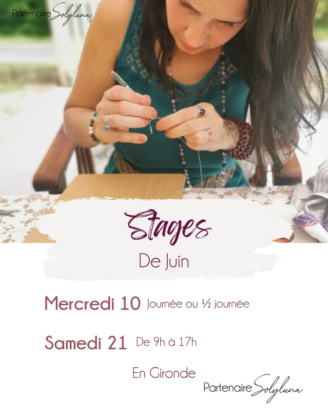 🌿 Stages de Juin🌿
Quelque soit ton niveau de micro-macramé tu es la bienvenue !
Les stages se déroulent de 9h à 17h le samedi. Le mercredi tu peux choisir de venir la 1/2 journée ( 9h-12h30 ou 13h30-17h) ou la journée entière.
Deux rendez-vous ce moi-ci :
- Mercredi 10 Juin
- Samedi 20 Juin
🎨 Atelier limité à 6 participantes pour un suivi personnalisé
✨ Partenaire @solyluna_macrame
📍 St Christoly-de-Blaye en Gironde
💌 Pour réserver : Lien dans la bio
Le tarif est de 110€ la journée et 50€ la 1/2 journée.
Tous le matériel est fournis (fils, pierres, perles, planches …).
#diy #bordeaux