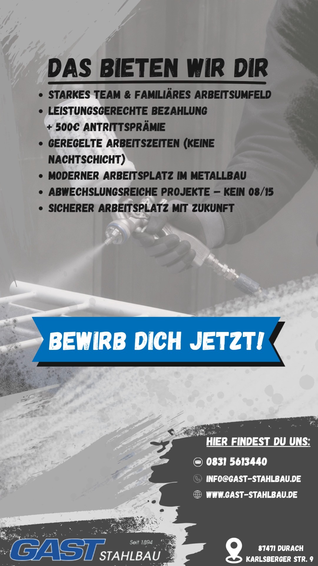 Wir suchen Verstärkung!
Du bist Lackierer (m/w/d) mit Leidenschaft für Präzision und Qualität? Dann komm in unser Team!
📩 Jetzt bewerben unter:
www.gast-stahlbau.de/jobs-ausbildung
oder per Mail an:
info@gast-stahlbau.de
#teamgast #Lackierer #Karriere #Stellenanzeige