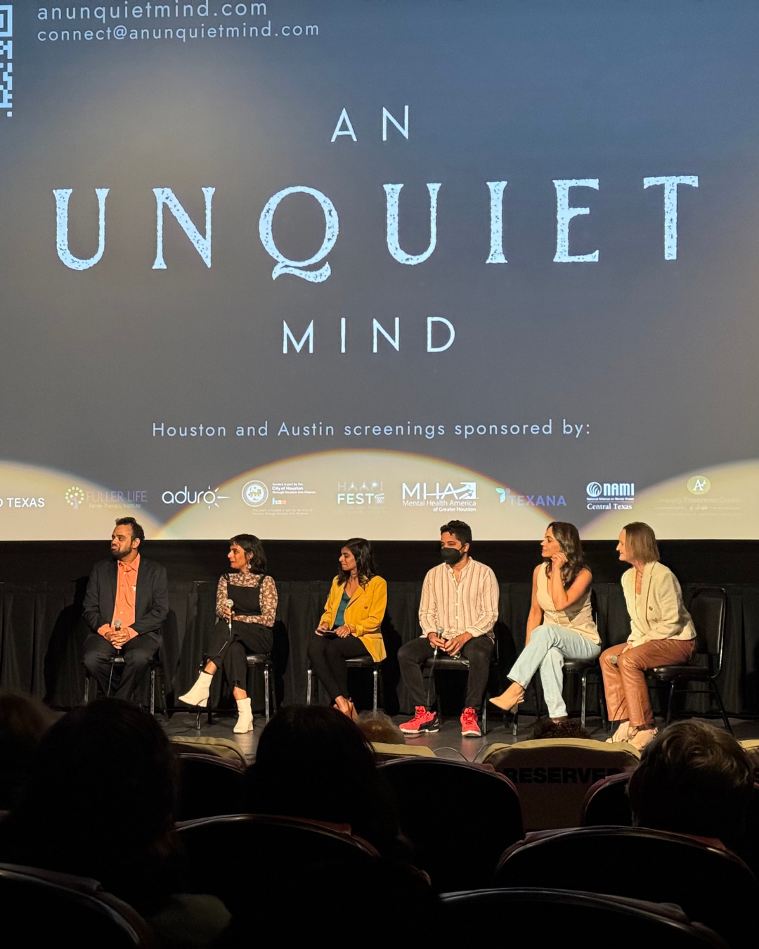 We were honored to sponsor a private screening of An Unquiet Mind at AFS Cinema in Austin earlier this month.
This powerful film explores the lived experience of OCD and anxiety while highlighting the importance of compassionate, evidence-based mental health care. The evening brought together clinicians, community members, and individuals with lived experience for an intimate screening followed by a thoughtful Q&A conversation.
Our founder, Diana, hosted a table before and after the event and joined the post-screening panel alongside the film's director, Rachel Immaraj, and individuals whose stories are featured in the documentary.
We are grateful to have been part of a meaningful evening centered on awareness, connection, and improving access to effective treatment for OCD and anxiety.
Thank you to the team behind An Unquiet Mind for creating space for these important conversations.
@anunquietmind
#OCDAwareness #MentalHealthAwareness #AnxietyTreatment #EvidenceBasedCare #AustinTX #OCDTreatment