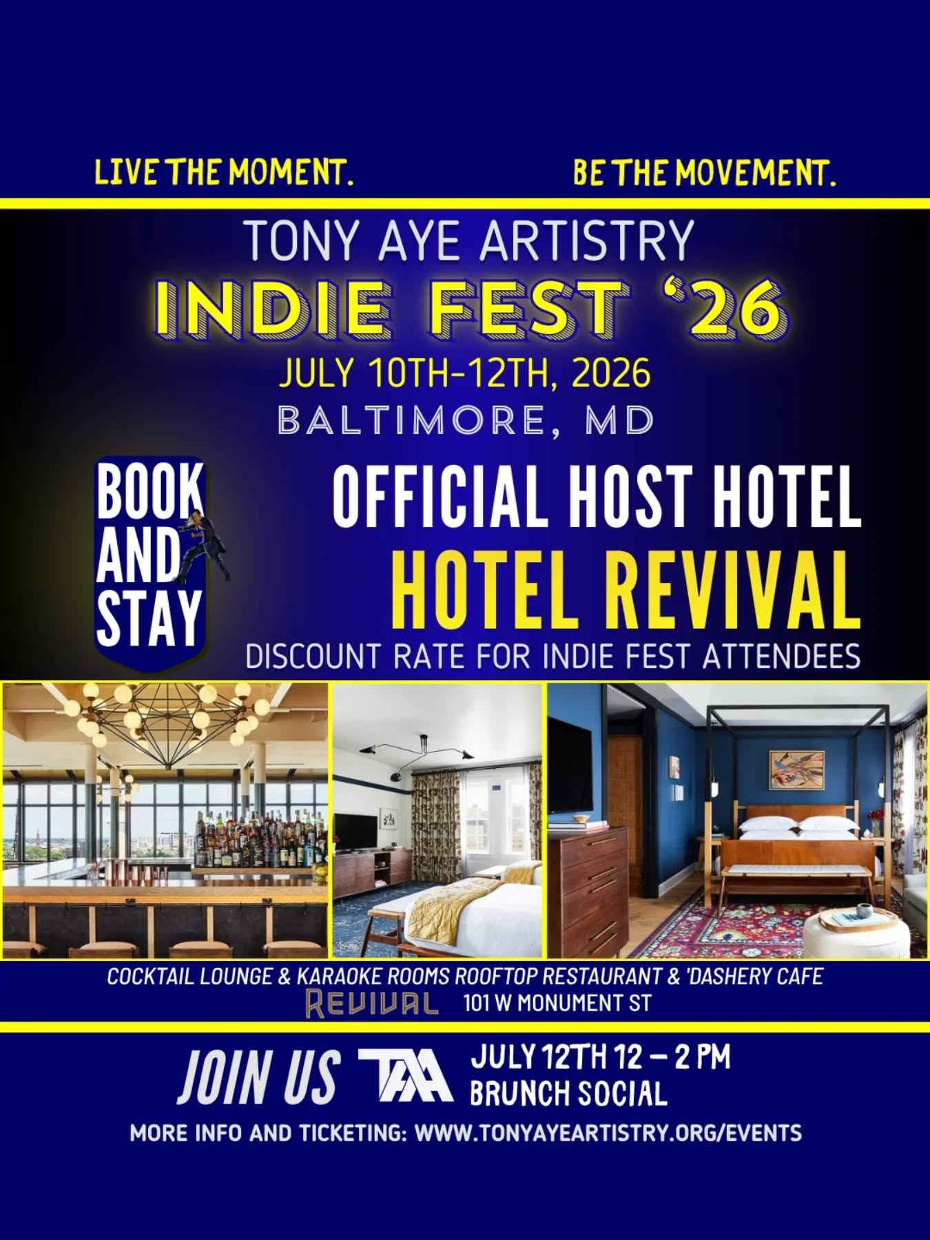 Not local to Baltimore but still want to be close to the Indie Fest festivities? We've partnered with @revivalbaltimore again this year as our Host hotel. Book with our special Indie Fest rate for your stay July 10th through 12th!
We'll also be hosting a Brunch Social July 12th from 12-2 PM at Topside Rooftop Restaurant where you can mingle with the artists and guests celebrating independent artistry.
Check out all the indie fest links, including how to book with Hotel Revival at http://tr.ee/indiefest26.
Live the moment. Be the movement. Indie Fest '26
#tonyayeartistry #indieartists #festival #summer #dmvevents