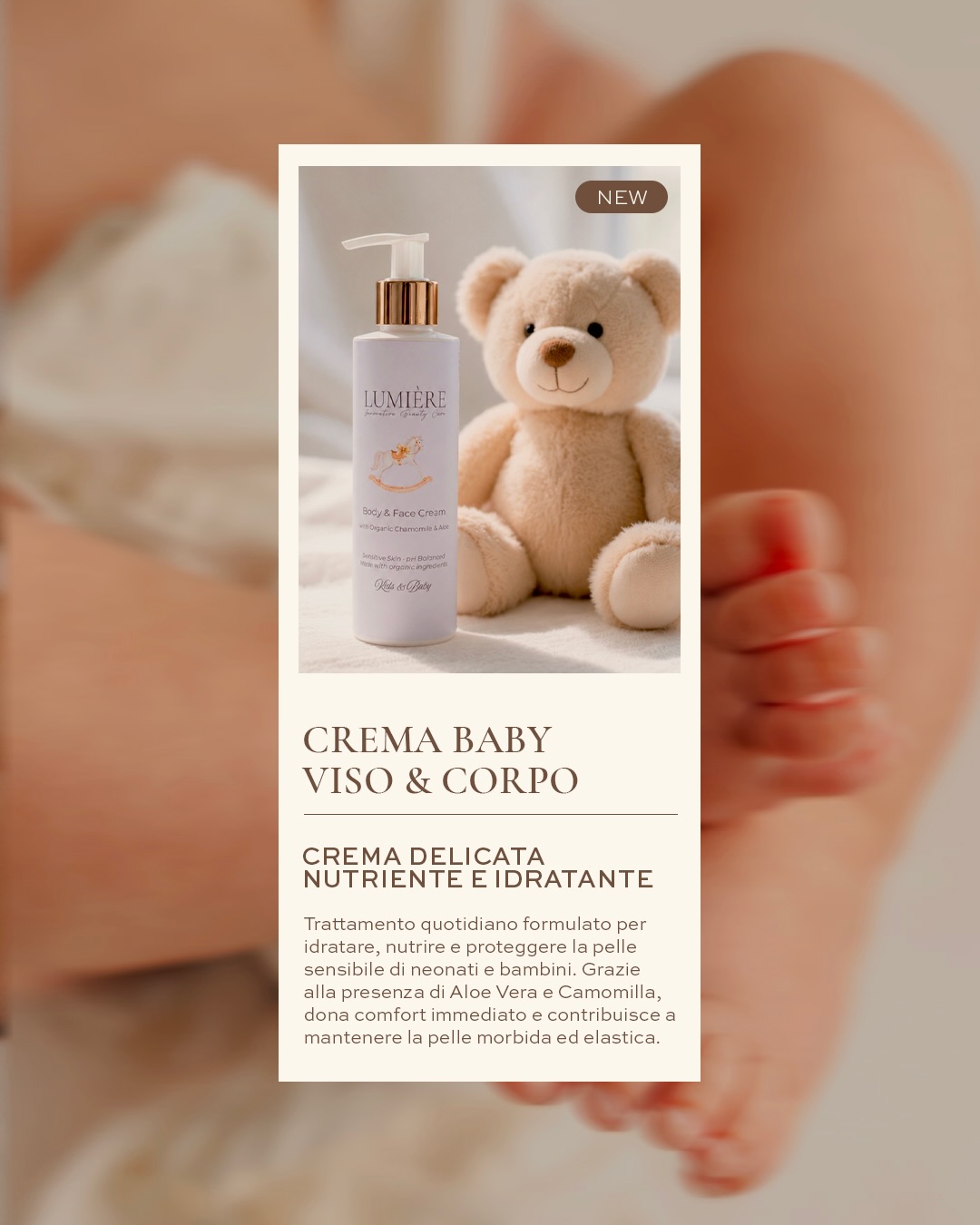 Un gesto semplice, pensato per la pelle più delicata 🤍
La nostra Crema Baby Viso & Corpo aiuta a nutrire, idratare e proteggere la pelle sensibile di neonati e bambini, donando comfort e morbidezza quotidiana.
Con Aloe Vera e Camomilla per un’azione lenitiva e delicata.
#BabyLine