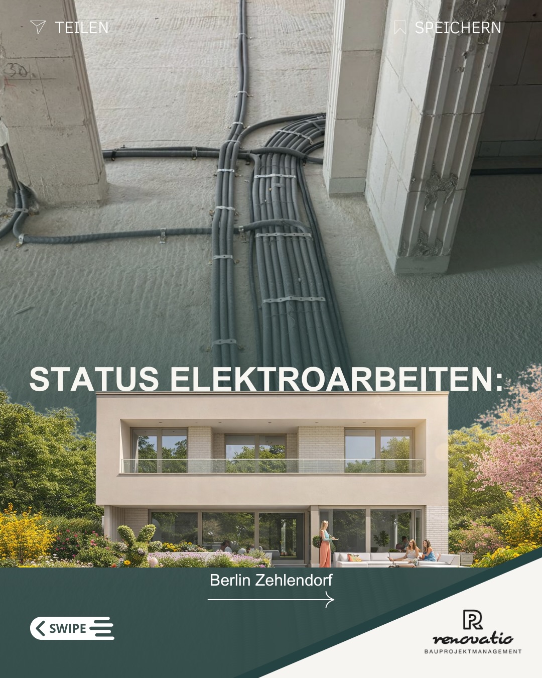 Die Elektrorohinstallation ist im OG bereits abgeschlossen und wird nun im EG ausgeführt.
Steckdosen und Lichtschalter wurden positioniert und vorbereitet.
Es gibt drei beleuchtete Handläufe. D.h. hier haben die Gewerke Tischler und Elektro schon in diesem frühen Stadium zusammengearbeitet und die notwendigen Ausführungen und Positionierungen festgelegt.
Ort: Berlin Zehlendorf