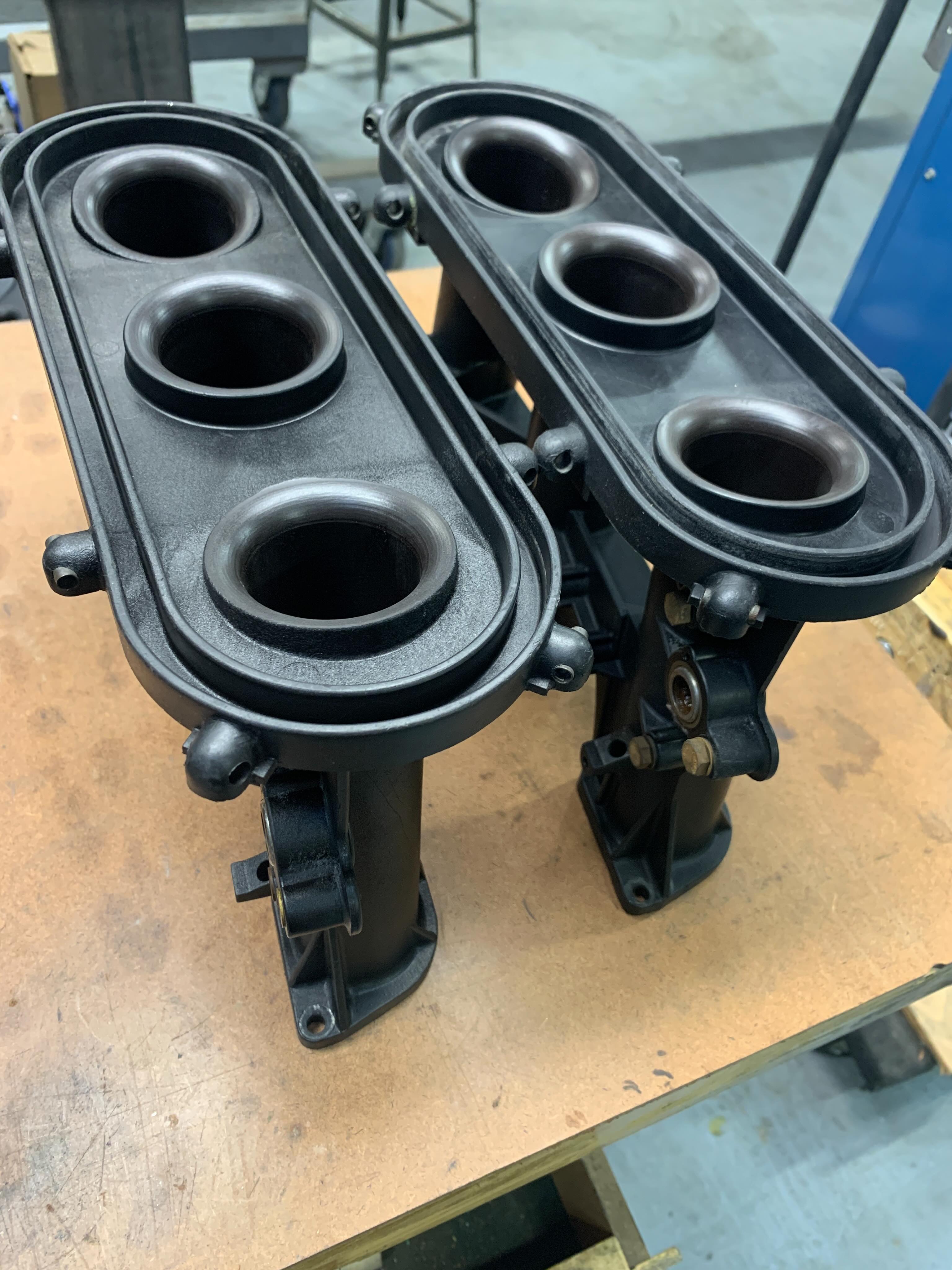 My dad had an early S he bought new in 1970. When I was a teenager, he sat me down and walked me through the Bosch MFI system — described how it worked, handed me an injection pump. That was it for me. I fell in love.
Nearly 20 years ago I developed the tooling and programming to bore magnesium and plastic stacks. If you’re running larger displacement on factory induction, port sizing has to grow with it.
These are 72–73 plastic stacks from a T, enlarged to 46mm top / 40mm bottom — sized to support a 3.2L with a Mod-S cam at 100% VE through peak torque. Programs exist for more aggressive profiles if the build calls for it.
#Einspritzen #BoschMFI #MechanicalFuelInjection #Porsche911 #porschemfi