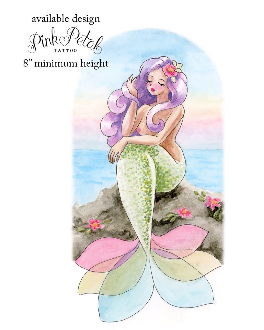 Shimmering iridescent mermaid tattoos for your forever summer 🩷 swipe to see some placement ideas ~ I'll only tattoo each of these once, so fill out my form to claim one ☺️