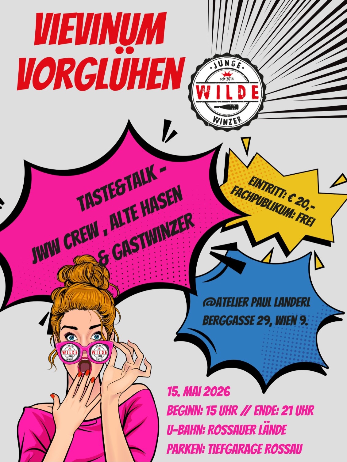 Morgen Leute wirds was geben 😍 Weil das Vorglühen ja immer mehr Spaß macht als die eigentliche Party starten wir morgen schon verfrüht ins @vievinum Wochenende 🍾😍 Wir freuen uns auch auf unsere lieben Gastwinzer:innen und Freunde, die ebenfalls mit von der Partie sind! Also kommt vorbei, trinkt Wein mit uns gemeinsam und macht euch auf einen coolen Abend gefasst!
Hard Facts:
🗓️Freitag 15. Mai 2026
🕒 15:00 – 21:00 Uhr
📍 Atelier Paul Landerl, Berggasse 29, 1090 Wien @paullanderl
Freut euch auf:
✨ großartige Weine zum Verkosten
✨ persönliche Gespräche mit Winzer:innen
✨ feinen Käse von Jumi @jumiwien
✨ eine besondere Atmosphäre zwischen Kunst, Wein & Begegnung
🎟️ 20€ | Person, Tickets gibt‘s vor Ort😁
Du zählst zum Fachpublikum?
Schreibe uns eine PN & wir sichern dir einen Platz auf unserer Gästeliste! 🤝🏽
Wir freuen uns auf euch! 🥂
#jungwildwinzer #vievinum #wineevent #wien #vorglühen