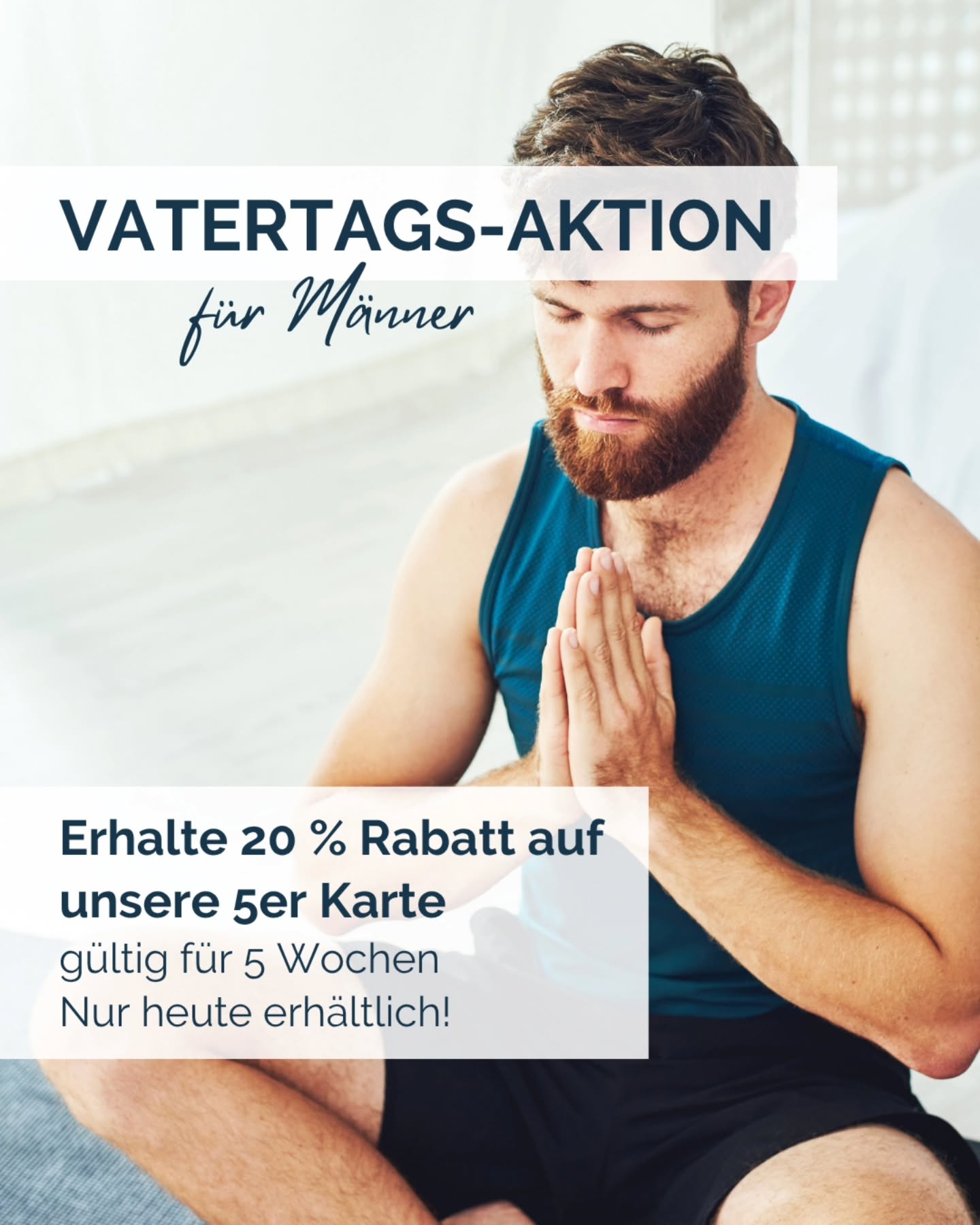 AUFGEPASST: Heute gibt’s zum Vatertag eine kleine Aktion für alle Männer 🧘♂️
20 % Rabatt auf unsere 5er Karte 🎟
mit einer Laufzeit von 5 Wochen.
Perfekt, um Yoga einfach mal auszuprobieren, wieder einzusteigen oder dir regelmäßig Zeit für dich zu nehmen.
Die Aktion gilt nur heute bis 23:59Uhr.
Wenn du die Karte möchtest, schreib uns einfach eine DM oder eine E-Mail an info@omshantiyoga.de.
#Omshantiyogabamberg #vatertag #yogafürmänner #männeryoga #yogabamberg