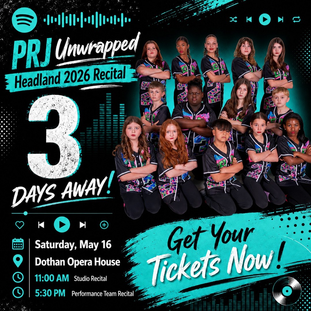 Headland, we are 3 days away! 🎧
PRJ Unwrapped is almost here, and our dancers are so close to their big day at the Dothan Opera House.
Every class, every rehearsal, every correction, every brave moment has been leading up to this weekend. We cannot wait to see these dancers step on stage and share what they have worked so hard on this season.
PRJ Unwrapped
Saturday, May 16
Dothan Opera House
11:00 AM Studio Recital
Creative Movement, 4-5 Combo, 6-9 Combo, Homeschool Ballet, Intermediate classes, and Advanced classes
Tickets: Click the link in out bio!
5:30 PM Performance Team Recital
Headland Performance Team dancers
Tickets: Click the link in our bio!
Come cheer loud and help us make recital day special for these dancers.