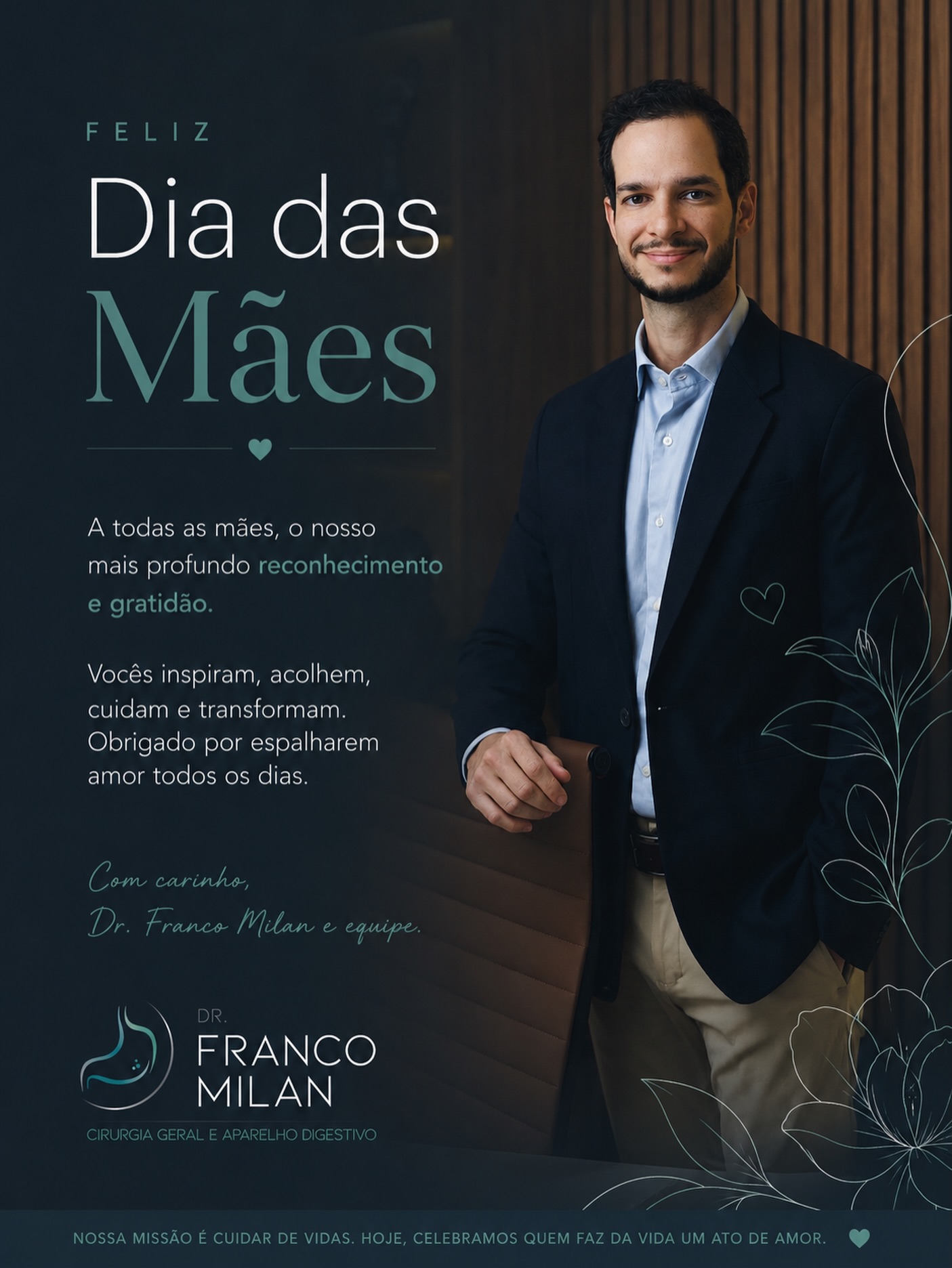Hoje celebramos o amor que cuida, ensina e transforma. 💐
Neste Dia das Mães, quero prestar minha homenagem a todas as mães — em especial às minhas pacientes, às mães dos meus pacientes e a todas as mulheres que carregam diariamente a missão mais bonita da vida: cuidar com amor.
E hoje, de forma muito especial, homenageio também a minha mãe, minha primeira referência de carinho, força, caráter e dedicação. Grande parte de quem sou, como homem e como médico, nasceu dos valores que aprendi com ela.
Que este dia seja de reconhecimento, amor e gratidão por todas vocês, que tornam o mundo mais humano com sua presença.
Meu respeito, admiração e carinho a cada mãe.
Feliz Dia das Mães.
Com carinho,
Dr. Franco