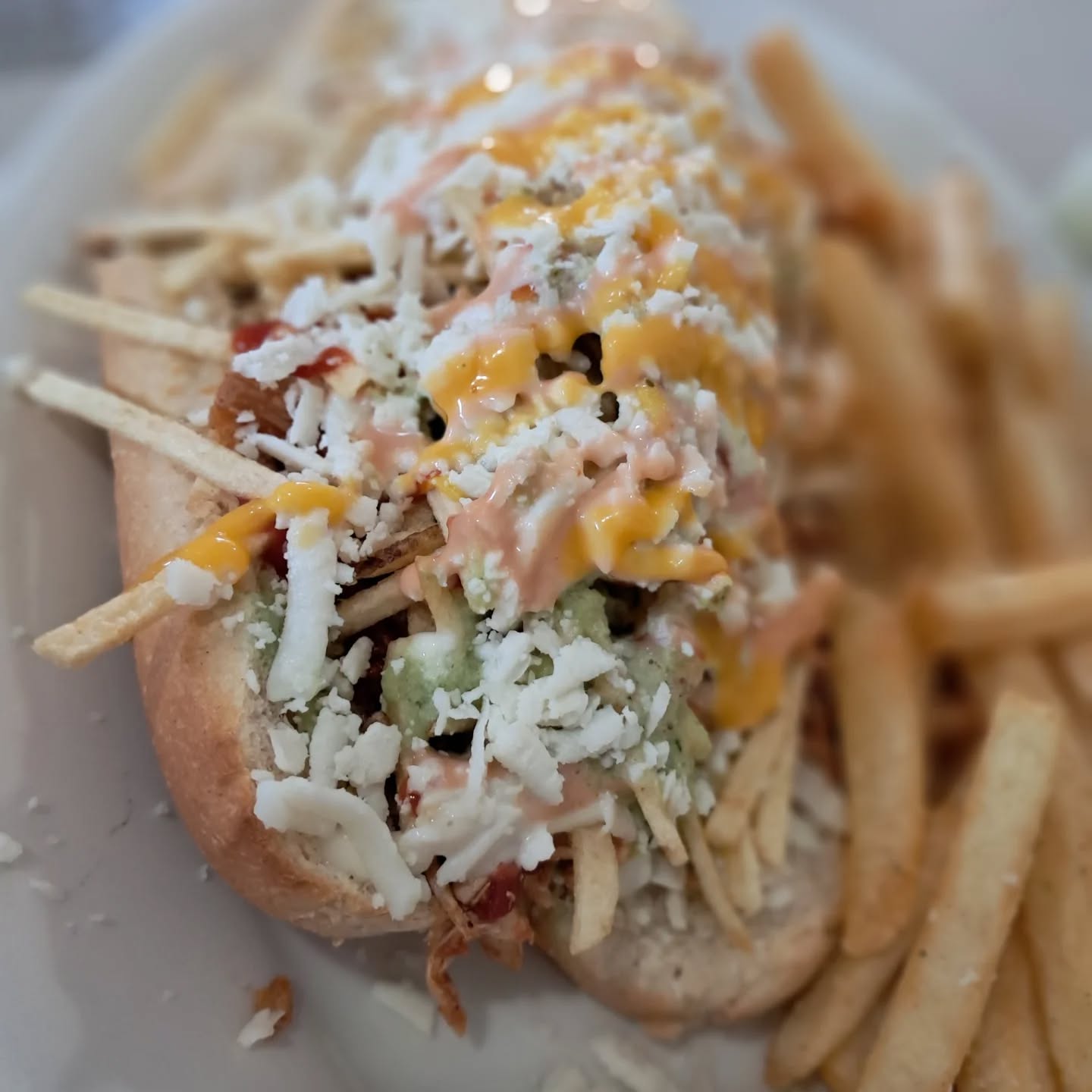 Oh El Arepon @el_arepon you are always wonderful. My first try of the Pepito today, a delicious sandwich with shredded chicken, a toasty bun, potato sticks, cabbage, and All. The. SAUCE!
For an appetizer it was the Papas Rellenas, let's just say tennis ball sized mashed potato and ground beef croquets! Quite the app indeed.
Also the Tostada with asada. This is not your average tostada, this is their arepa deep fried and then loaded up with a protein of your choice.
Happy Faturday and remember to Connect With Food!
Did we make you hungry? Got somewhere I need to try, a dish I should get, a recipe I should cook, someone I should talk to? Well, message me and let me know. We also love those shares, likes, and follows.
If you are a restaurant and we took a good picture, give us a share/like/follow too. It really does let us know you care. Cheers!