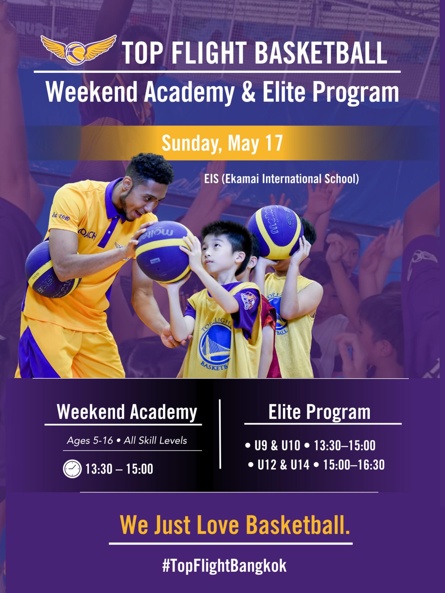🏀 SUNDAY PROGRAMS ARE ON — MAY 17
We’re excited to see everyone back on court this Sunday at EIS!
⏰ Regular Schedule:
• Weekend Academy: 13:30 – 15:00
• U9 & U10 Elite: 13:30 – 15:00
• U12 & U14 Elite: 15:00 – 16:30
📍 Ekkamai International School (EIS)
See you on court!
#TopFlightBasketball #BangkokBasketball #WeekendAcademy #EliteBasketball