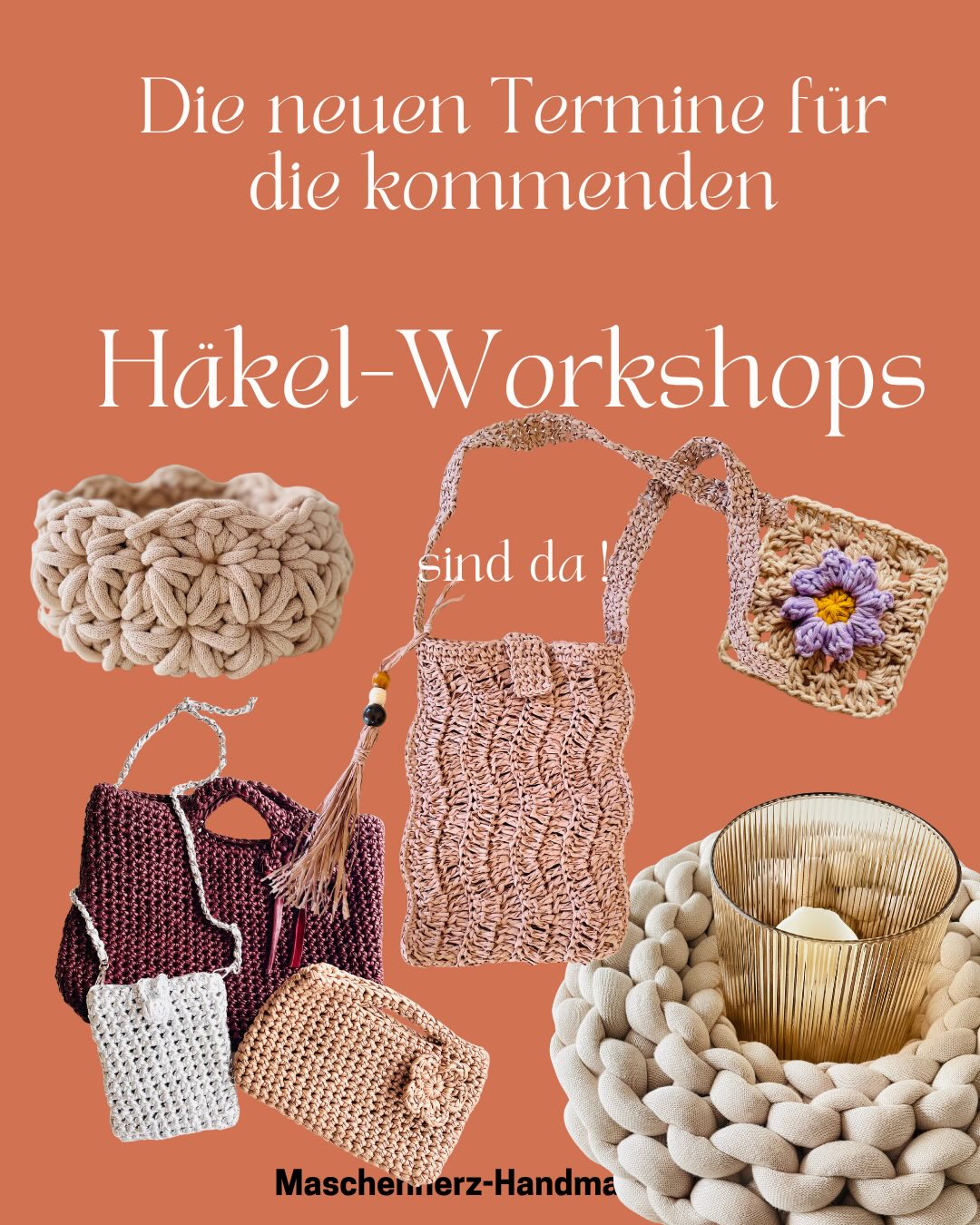 Die neuen Workshop-Termine für den Sommer sind da🧶☀️🌸😊.Und es sind zwei neue Workshops mit dabei - die Raffia Umhängetasche aus Bastgarn und die Tasche im Lederlook. Bis bald im Workshop.
#häkeln #workshop #häkelkurs #häkeltasche #maschenherz