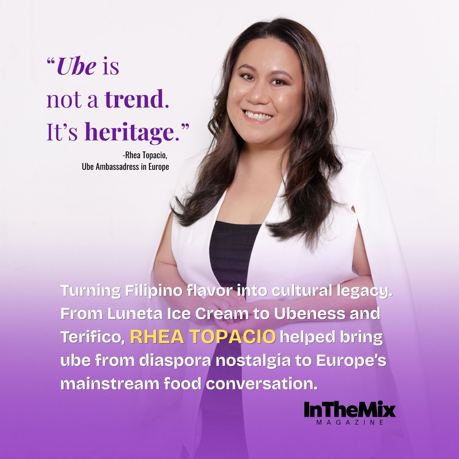 Ube didn’t become global by accident. People like Rhea Topacio built the groundwork long before the hype arrived.
From Luneta Ice Cream to Ubeness and Terifico, she helped turn Filipino flavor into cultural currency across Europe. Now the world is catching up.
Read more: https://www.inthemixmagazine.online/post/ube-europe-rhea-topacio
#InTheMixMagazine #RheaTopacio #Ube #FilipinoFood