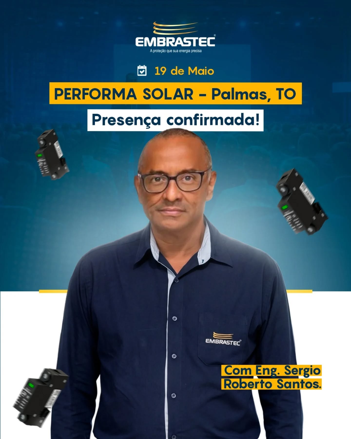 A Embrastec estará no Performa Solar!
No dia 19/05, quem representará a Embrastec será Sergio Roberto Santos, Engenheiro Eletricista e Mestre em Energia, com muitos anos de experiência no setor.
Pesquisador na área de energia solar fotovoltaica, Sergio levará ao evento conhecimentos fundamentais sobre otimização, aplicação e segurança em projetos fotovoltaicos, compartilhando as melhores práticas para garantir máxima eficiência e qualidade técnica nas instalações.
Será um momento importante de troca de conhecimento, inovação e fortalecimento do mercado solar.
Nos encontramos no Performa Solar!
#Embrastec #PerformaSolar #EnergiaSolar #Fotovoltaico #EngenhariaElétrica