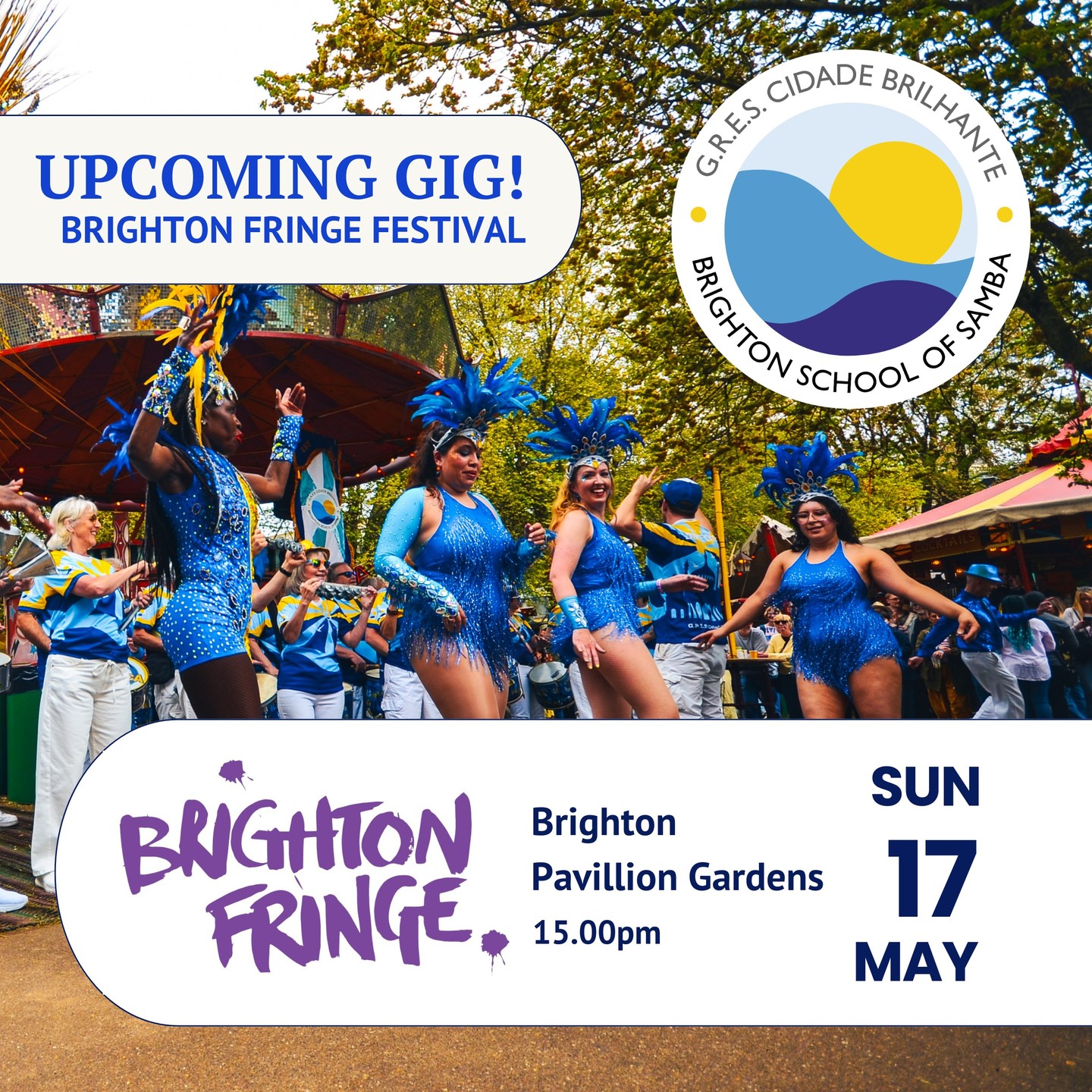 We're back out at Brighton Fringe once again this weekend for more Brasilian beats, dancing and glitter this time in the heart of the city in the Pavilion Gardens on Sun 17th May. Hope to see you there at 3pm to join us!
Photo Credit: @19flores94
#BrightonFringe #BrightonFringe2026 #BrightonEvents #WhatsOnBrighton #LiveMusicBrighton #SambaEnredo #BateriaLife #SambaNoPe #FestivalVibes #FestivalEnergy #sambadrumming #whatsonsussex #findyourpeople