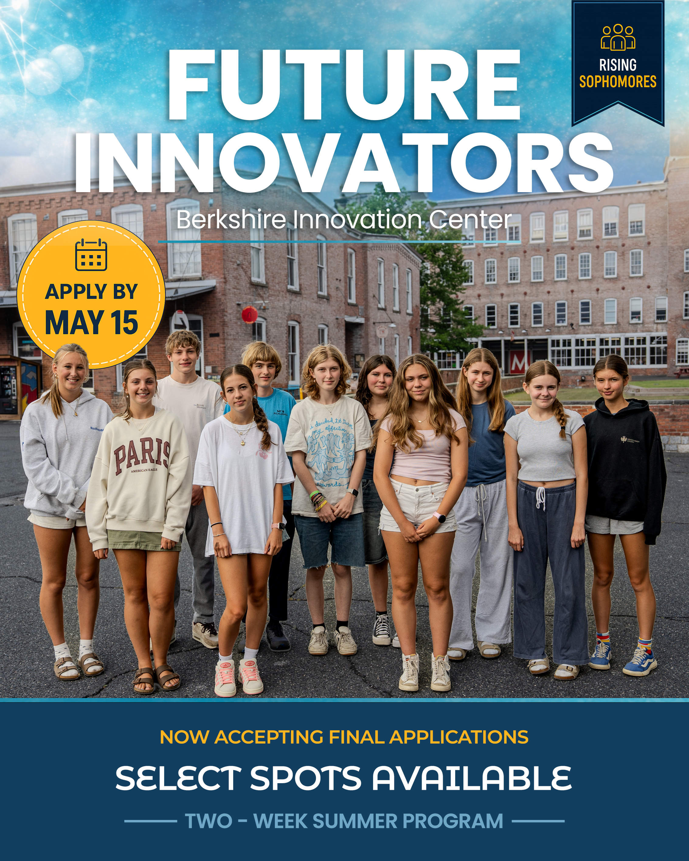 Now accepting final applications for Future Innovators at the Berkshire Innovation Center.
Select spots remain for this immersive two-week summer program designed for rising sophomores interested in technology, innovation, and real-world problem solving.
Through hands-on projects, exposure to emerging technologies, and collaboration with local businesses, students gain experience that extends beyond the classroom while building confidence, creativity, and career readiness.
š Applications close May 15
Session One: July 6ā17
Session Two: July 20ā31
š Berkshire Innovation Center ⢠Pittsfield, MA
Apply online or share with a student who could benefit from one of the BICās signature youth programs:
See Link in Bio
#FutureInnovators #InTheBerkshires #STEM #CareerReadiness #YouthProgramming #BerkshireInnovationCenter