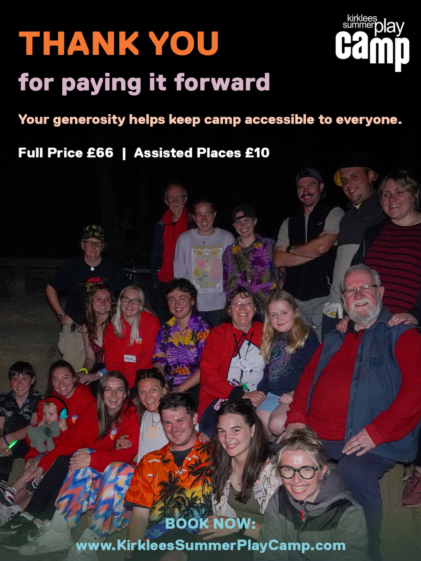 Thank you for “paying it forward” 💛⛺
Many people booking this year may have noticed the option to add a small donation to their booking fee to help support Camp and we just wanted to say a huge thank you to everyone who has chosen to do so.
These donations help us continue keeping all Camp places subsidised and accessible for families.
Kirklees Summer Play Camp is a charity-run organisation. We don’t make a profit, and our Camp is delivered entirely by volunteers who give their time to create an unforgettable summer experience for children each year.
Every extra contribution, no matter how small, genuinely helps make a difference and we’re incredibly grateful for the support 💛
If you’re still thinking about Camp this summer, bookings are open now and places are continuing to fill 👀
📍 Near Woolley Edge, West Yorkshire
👧 For children in Years 4–7
💷 Full price: £66 | Assisted places: £10
👉 kirkleessummerplaycamp.com