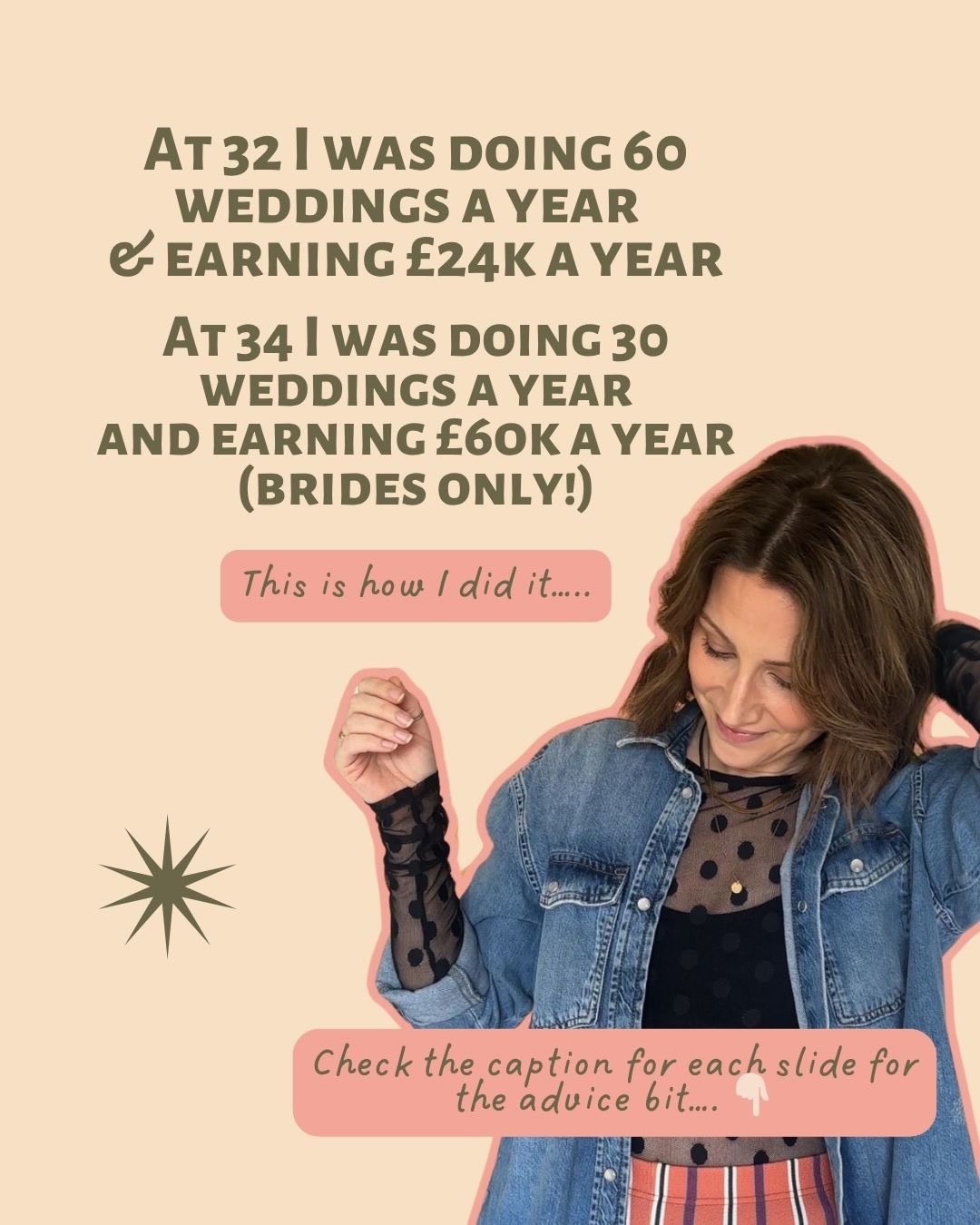 At 32 — 60 weddings. £24k.
At 34 — 30 weddings. £60k.
Half the work. Double the money.
Only 2 years on!
Swipe to see how 👉🏻
Sometimes taking the work in the start is good, but once you jump on that hamster wheel, it can be REALLY hard to jump off! Be intentional.
Get clearer on the type of bride you like, your ideal.
Hint…. She’s usually YOU! & really get to understand them… deeper than “she respects me & has money!”…. Cus that’s NOT AN IDEAL BRIDE. It’s an ideal situation 🫠
Tip: Stop showing EVERYTHING you can do (unless you want to create every style of course!) and start only showing what you want to do.
Your portfolio is a filter. Use it like one.
You’re the artist. Lead the art!
❤️Being clear, honest & vulnerable in your business is actually the key to having the confidence & clarity needed to run an aligned, successful business.
Everything also becomes so much easier, cus nothings forced. You’re not putting on a show. It just becomes home.
If you’re dealing with high volume & enjoy high volume, then a team isn’t an expense….. it’s the perfect multiplier.
But only if you actually invest in them. Train them or bring others in to train them. Celebrate them. Market them.
What you put in comes back… 10x!
More bookings doesn’t mean more success.
It might just mean more exhaustion.
Know the difference between growth and just… being busy.
Using the amount of weddings you have as a flex… isn’t actually a flex if you’re not profiting from them!
Slowing down made me so happy! I’m not built for fast pace & high volume. Sometimes you need to stop & notice your nervous system.
I got to a point where I felt like I was always in survival mode! 🫠
You can’t just randomly double your pricing. Increasing over time is better, but I hadn’t done this for a while!
You also have to reposition yourself to reflect. It takes a little work but the enquiries that come in after? They’re already your people!
If your brand hasn’t evolved with you, it’s quietly working against you.
Your website should feel like walking into your world…. not a generic studio. You’re not just a ‘service provider’ you’re a whole f*cking experience! A vibe! Own it.
REME