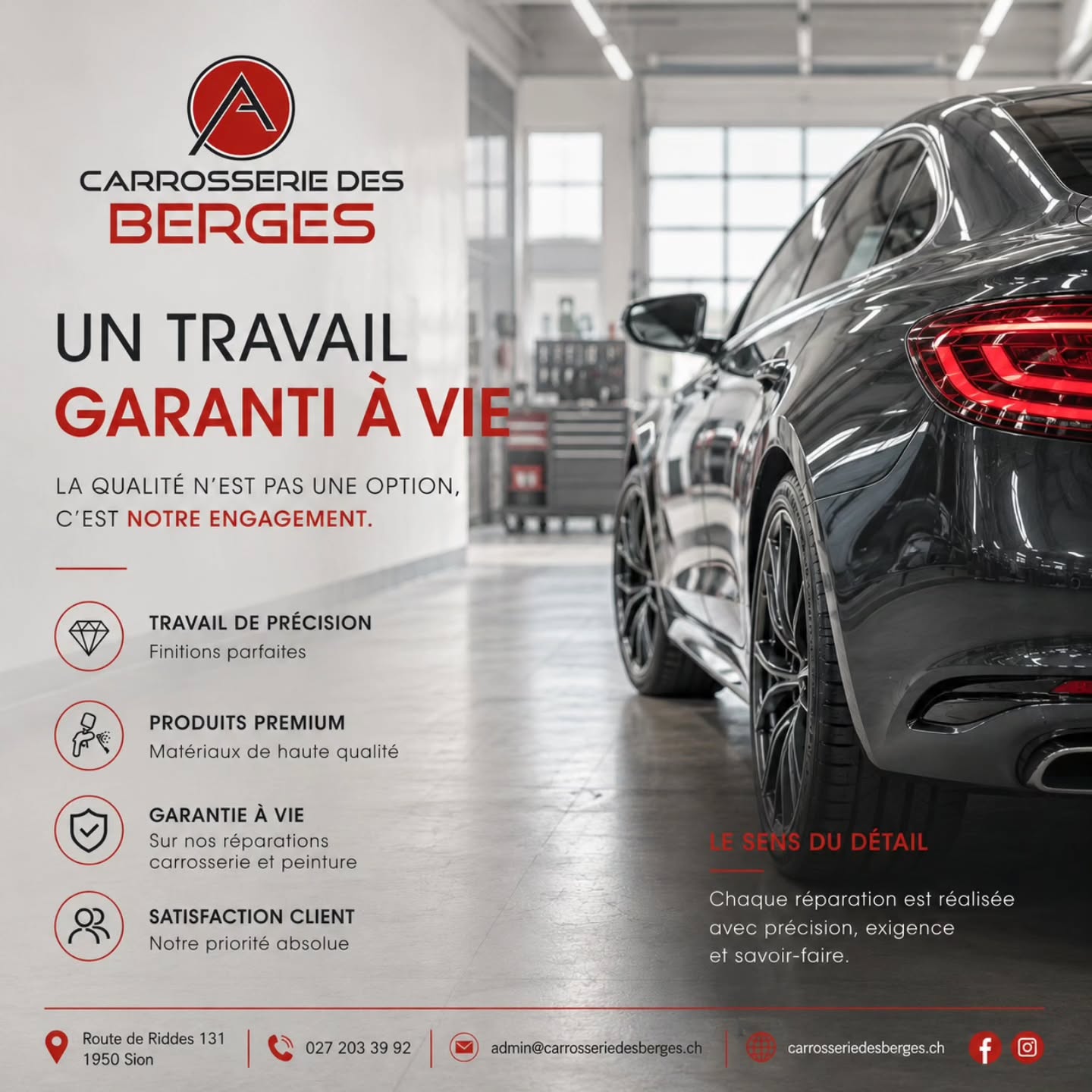 UN TRAVAIL GARANTI À VIE
A la Carrosserie des Berges, la qualité ne se promet pas.
Elle se démontre chaque jour, dans chaque réparation.
✔️ Réparations carrosserie
✔️ Peinture premium
✔️ Finitions de précision
✔️ Travail soigné jusqu’au moindre détail
Parce qu’une réparation bien faite doit durer dans le temps.
📍 Route de Riddes 131, 1950 Sion
📞 027 203 39 92
✉️ admin@carrosseriedesberges.ch
#bergession
#CarrosserieSion
#CarrosserieValais
#RéparationCarrosserie
#TravailDeQualité