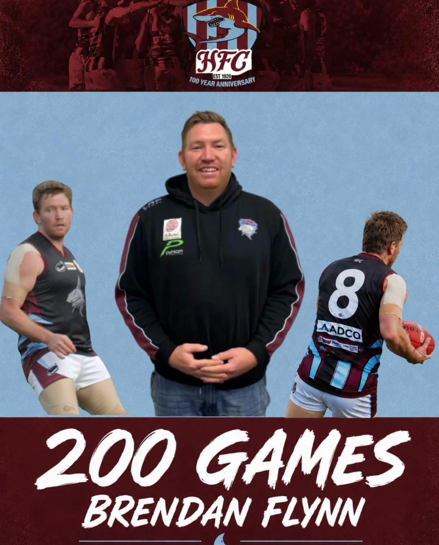 Milestone gameπ¨
This weekend Brendan Flynn accomplishes 200 games. π
Flynny debuted in 2007 and quickly got 192 games.
Then deciding to take 7 years to play the remaining 8 to get him to the double century. π―π―
Flynny is a massive supporter of Club off the field and is extremely generous with his time and resources.
Itβs fitting that his 200th game coincides with our heritage round guernsey. π¦π
Congratulations on a huge milestone Flynny.
#finsupπ¦