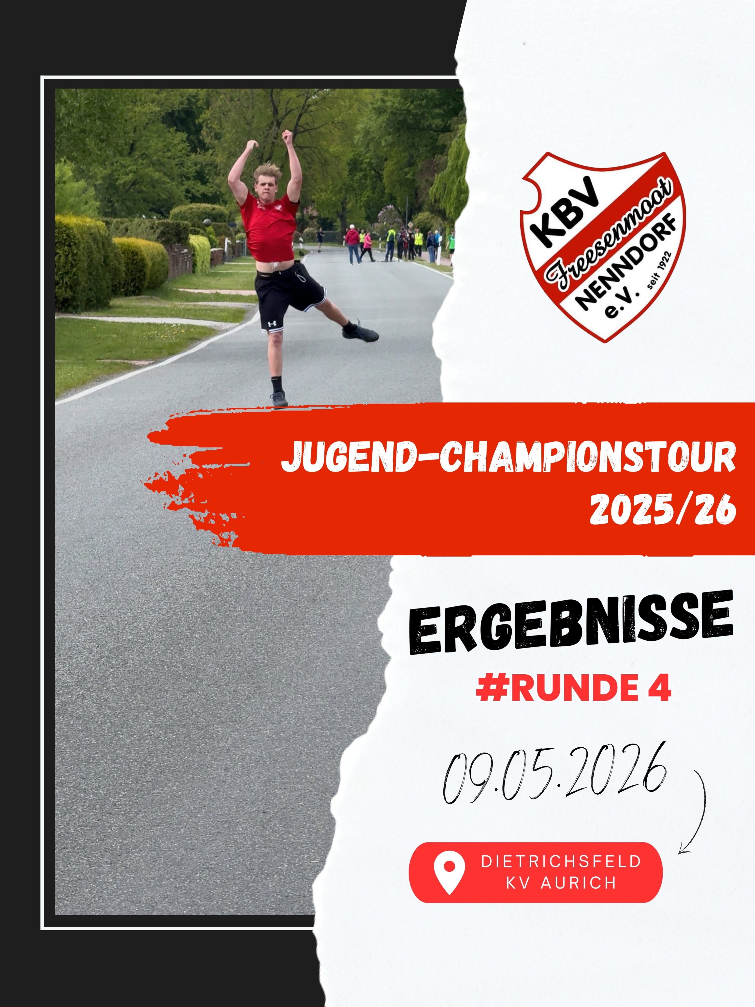 🔥 Jugend Championstour Runde 4 in Dietrichsfeld 🔥
Unsere Werfer vom KBV Freesenmoot Nenndorf waren heute wieder bei der Jugend Championstour am Start! 💪
🎯 Leon Cuno
🎯 Oliver Eggers
Emma Denkena und Fabian Peters mussten ihre Teilnahme leider abmelden. Beim nächsten Mal greifen wir wieder an! 🙌
Starke Leistungen, wichtige Erfahrungen und wieder ein spannender Tag auf der Strecke in Dietrichsfeld! 🔥
#JugendChampionstour #Dietrichsfeld #Bosseln #Friesensport #KBVNenndorf