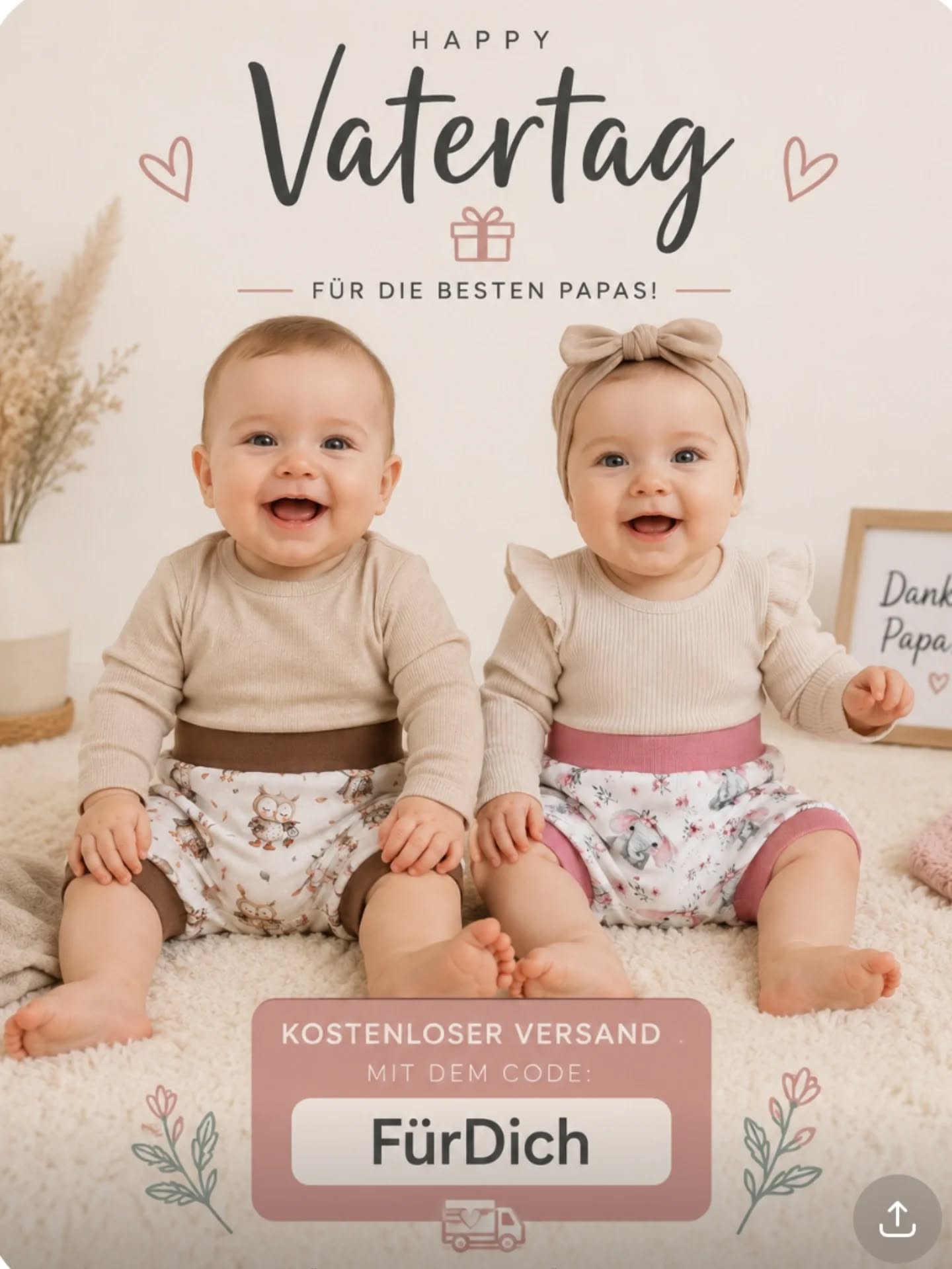 💛 HAPPY VATERTAG 💛
Für die besten Papas gibt’s heute kostenlosen Versand 🎁🚚
Code eingeben:
✨ FürDich ✨
Unsere niedlichen kurzen Babyhosen sorgen für extra süße Momente 👶🌸
🐘 Elefantenmädchen
🦉 Eule eigener Stoffdesign
🧵 Bequem & handmade
⏰ Nur kurze Zeit gültig!
#vatertag #babyhose #babykleidung #babyfashion handmadebaby babyoutfit #kleinkindmode mamablog smallbusiness nähenfürkinder kidsfashion babygirl babyboy