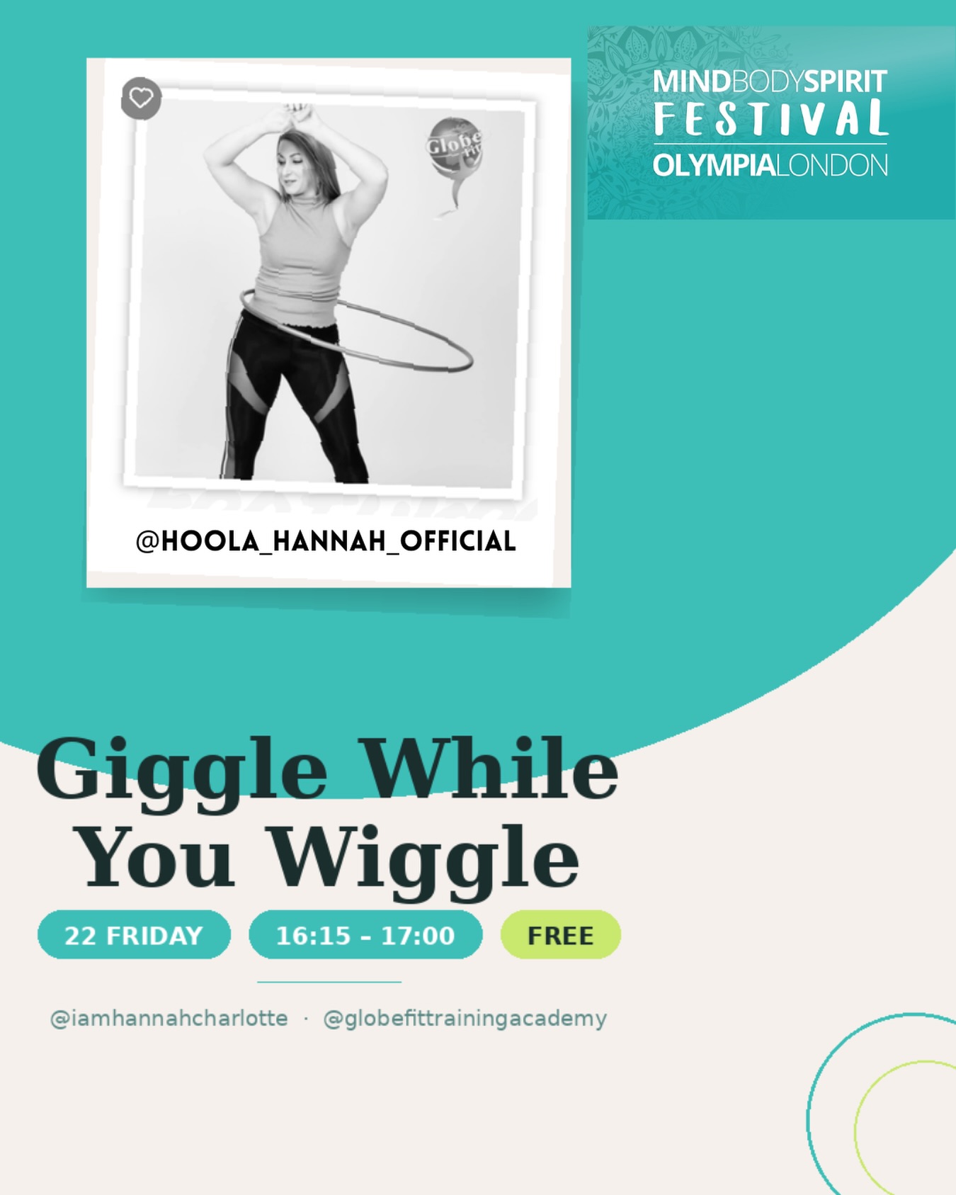 This Friday. Olympia London. Come and wiggle with me 🌀
I’m hosting my Giggle While You Wiggle hula hoop workshop at the Mind Body Spirit Festival @mbswellbeing - a playful, somatic hula hoop session in the Wellbeing Studio. No experience needed. No coordination required. Just movement, joy, and a bit of inner child energy!
📍 Wellbeing Studio, Olympia London
📅 Friday 22nd · 16:15–17:00
🎟️ Free with festival entry
Come find me on the stand too where I’ll have hoops and online programmes, and you can find out more about the Globe Fit Training Academy 🌍
#MindBodySpiritFestival #HoolaHannah #GlobeF it #GiggleWhileYouWiggle #HulaHoop