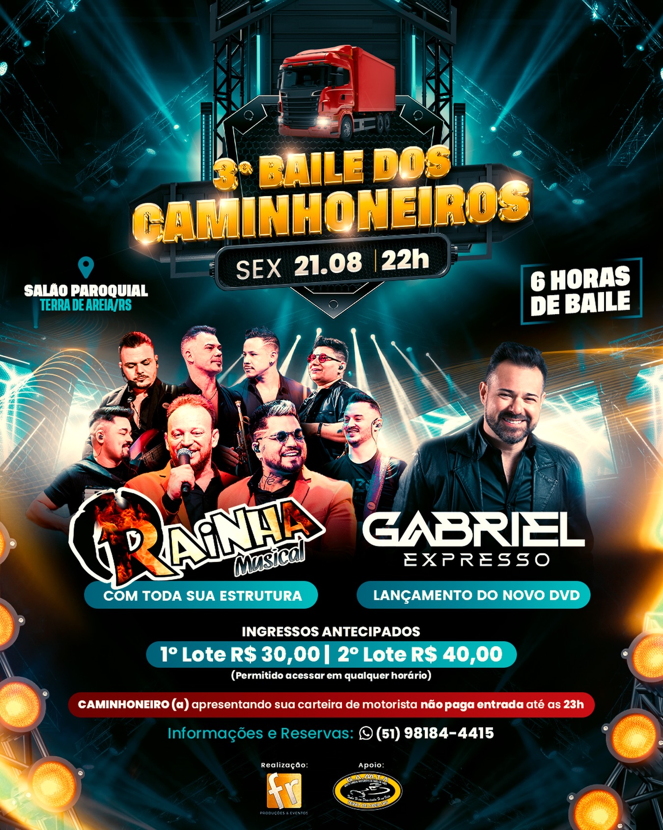CONFIRMADO!!!🔥🎶💥
O fenômeno @bandarainhamusical vem aí com toda sua estrutura para a terceira edição do baile que conquistou o litoral norte gaúcho!
E para abrilhantar ainda mais essa noite teremos @gabrielexpresso lançando seu novo DVD
🎟️Ingressos On Line - LINK NA BIO
🎫Venda de antecipados por pix - (51)98184-4415
JÁ MARCA AQUI NOS COMENTÁRIOS AQUELA PESSOA QUE NÃO PODE PERDER ESSE BAILÃO👇🏻
#BaileDosCaminhoneiros #RainhaMusical #GabrielExpresso #AoVivo #TerraDeAreia