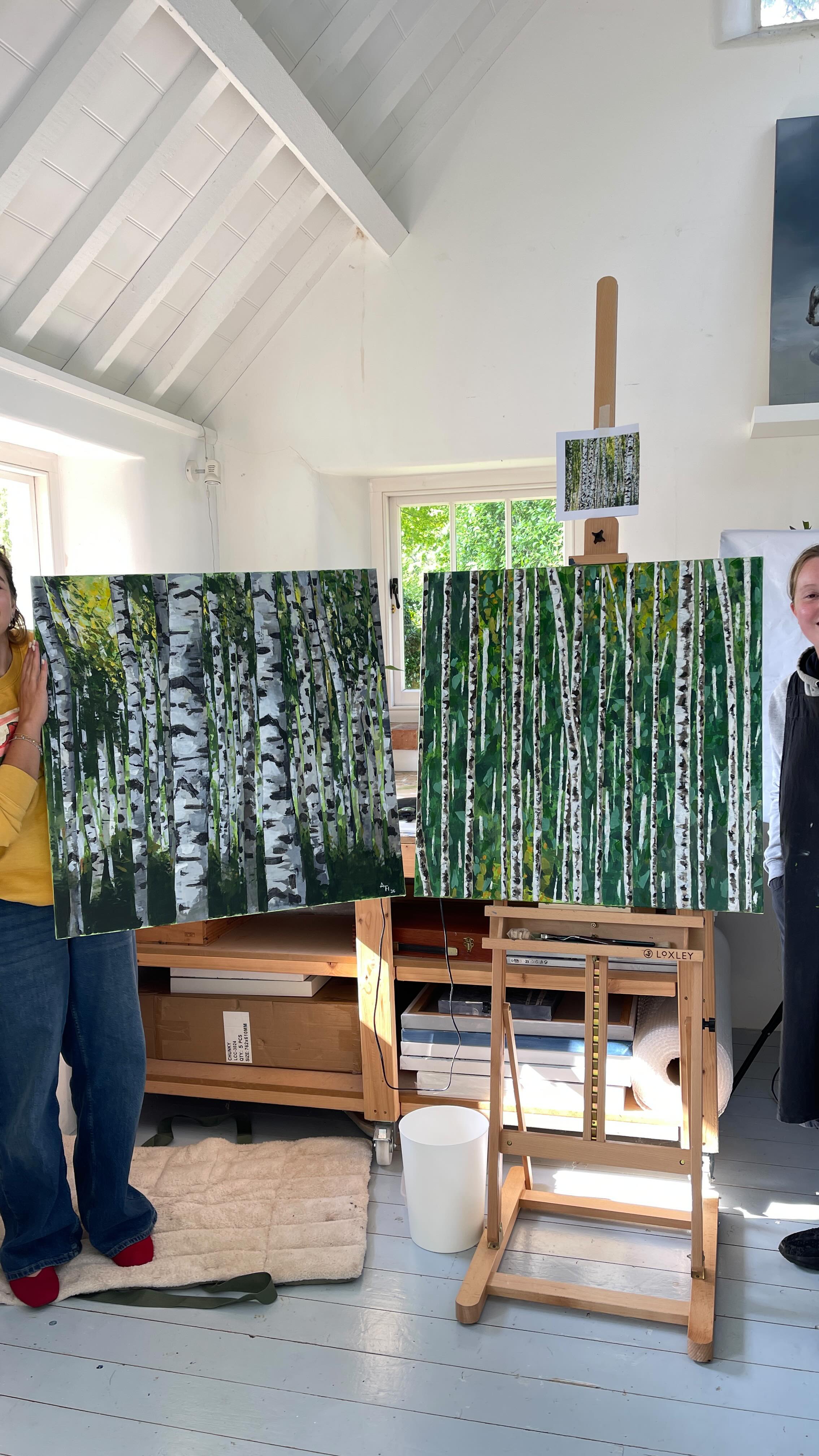 What a wonderful two days in the studio, watching these beautiful Silver Birch paintings come to life on such a large scale.
I love guiding workshop attendees through every stage of the process — from those exciting early layers, through the tricky “ugly middle” phase, and out the other side to that final moment of relief and happiness when it all comes together.
#wiltshireartist #cotswoldartist #acrylicpainting #artworkshops #cotswolds