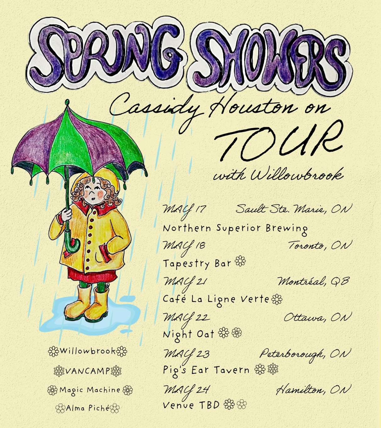 TOUR TIME! This weekend, @cassidyhoustonmusic will be kicking it off in the Soo, and then I’ll join from there in Toronto!!
We’ve got some awesome local openers at a few stops so mark your calendars🌸🌷🌼🪻
Thank you for letting me join you Cassidy I’m so excited I could break out in dance at any moment 🕺