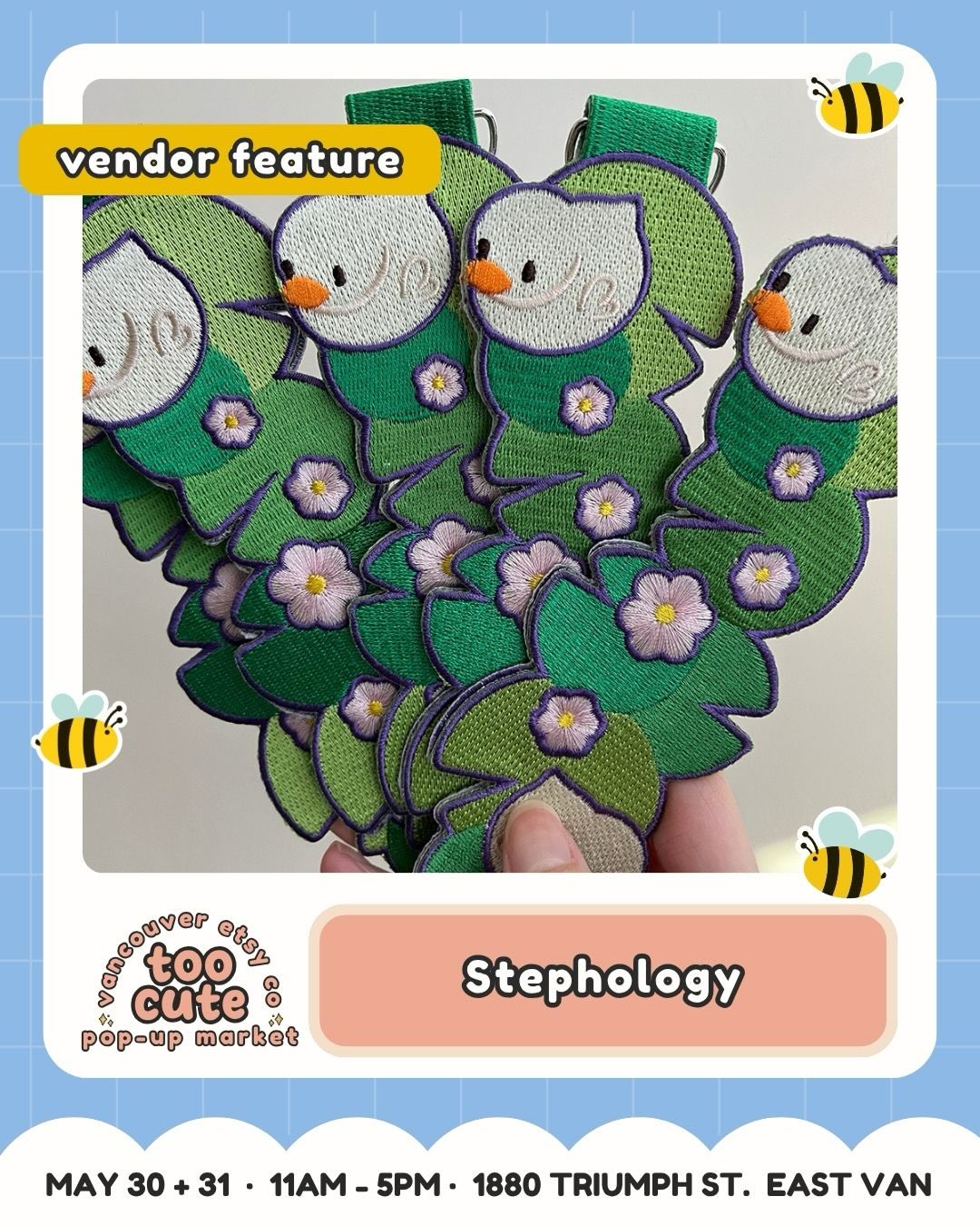 For the cutie collectors and little-treasure hunters ✨
@stephologyshop is coming to TOO CUTE with prints, postcards, embroidery patches, lanyards + badge reels — they love all things cute (uh, so perfect!) and is sure to have exactly the thing you are looking for.
Their vibe: a stationery-lover, local-maker charm, and lots of little details to discover. Bring your market bestie, your kiddo, your pup, or your cutest costume and come find them in East Van.
🎟️ Want the ticket link? Comment TICKETS and we’ll send it straight to your DMs.
Tickets are just $3 and good for both days | Kids 12 + under FREE
💰 Buy early = more chances to win market cash + swag!
For every 100 tickets sold, we’ll draw for market cash or swag to spend at the market.
💙 50% of ticket proceeds benefit Backpack Buddies Canada + Quest Non-Profit Grocery Market.
🎭 Come in costume for a bonus ballot! Keep it family-friendly and you’ll be entered to win a prize package.
🗓️ Sat May 30 + Sun May 31 | 11am–5pm
📍 Maritime Labour Centre, 1880 Triumph St, East Van
🐶 Pet-friendly + fully accessible
🎀 Comment TICKETS to grab yours!
#VancouverEtsyCo #TooCuteMarket #VancouverMarket #VancouverMakers #EastVan