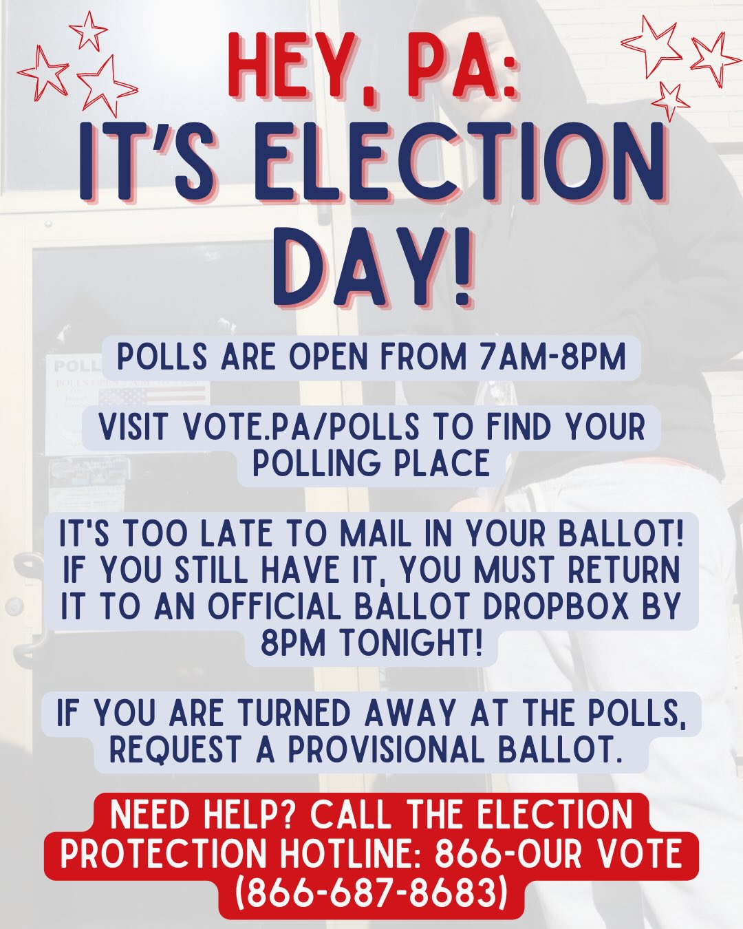 (desliza para español) Happy Election Day, PA! Have you made your plan to vote today? // Feliz día de las elecciones, Pensilvania! ¿Has hecho tu plan para votar hoy?