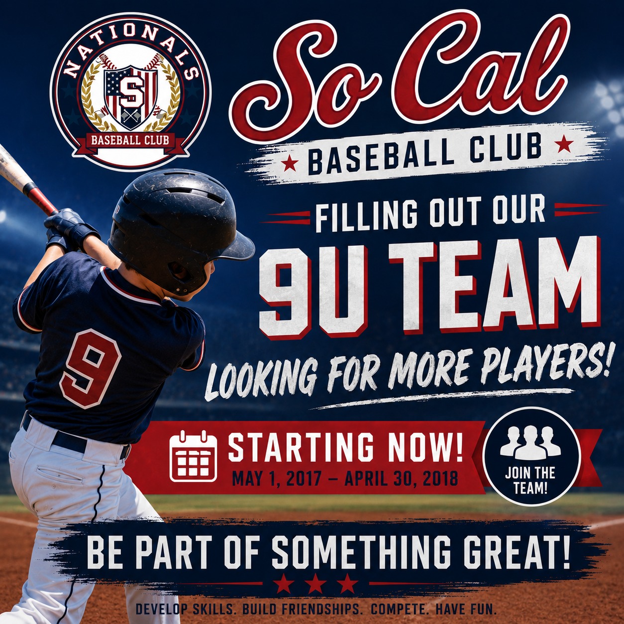 The So Cal Nationals are expanding! 🦅⚾️
We are officially looking for dedicated ballplayers to join our family for the upcoming season. Whether you’re a young prospect starting your journey or a seasoned player looking for elite development, we have a spot for you.
🚀 9U Team: Filling out the roster NOW! (Birthdays: May 1, 2017 – April 30, 2018)
🔥 12U Team: Launching this Fall! (Birthdays: May 1, 2014 – April 30, 2015)
Be part of something great. Develop your skills, build lifelong friendships, and compete at the highest level.
📥 DM us today to schedule a tryout or join a practice!
#SoCalNationals #TravelBaseball #YouthBaseball #9UBaseball #12UBaseball #SoCalSports #BaseballTryouts #TravelBallLife