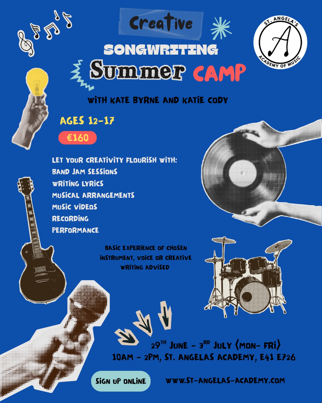 St Angela’s Academy is happy to announce our very first camp for budding songwriters. 🎉
If you know someone aged between 12 and 17 years of age, who is passionate about composing music, please head to our website at www.st-angelas-academy.com and click on our “Songwriting Camp” button to register.
The camp will begin on June 29th and end on July 3rd. Register now to avoid disappointment.