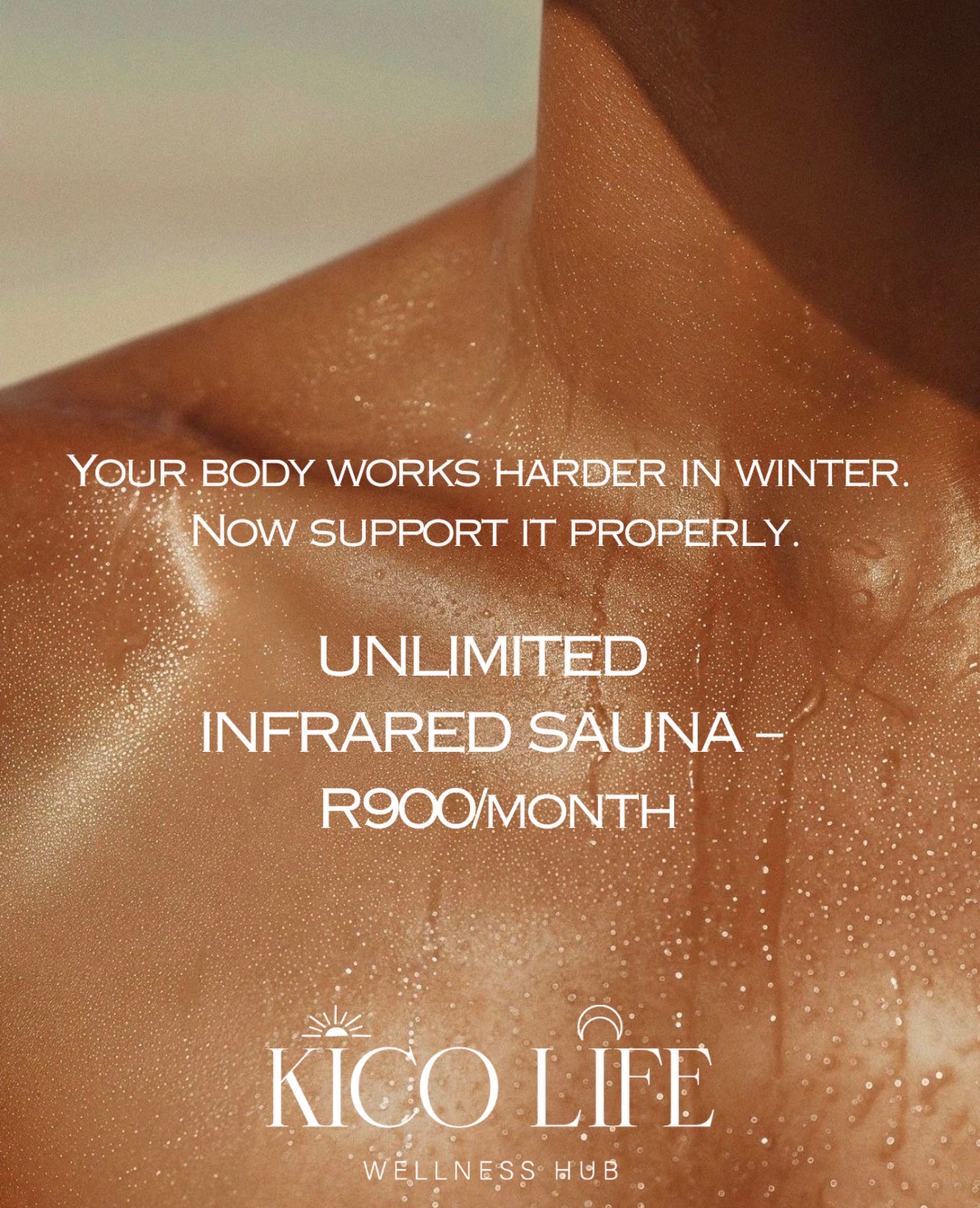 What if winter wasn’t something you endured… But something you regulated ?
Do you need :
Deeper sleep cycles ?
Immune support ?
Muscle recovery ?
Nervous system regulation ?
Unlimited infrared sauna - R900/pm
Available until 31 August