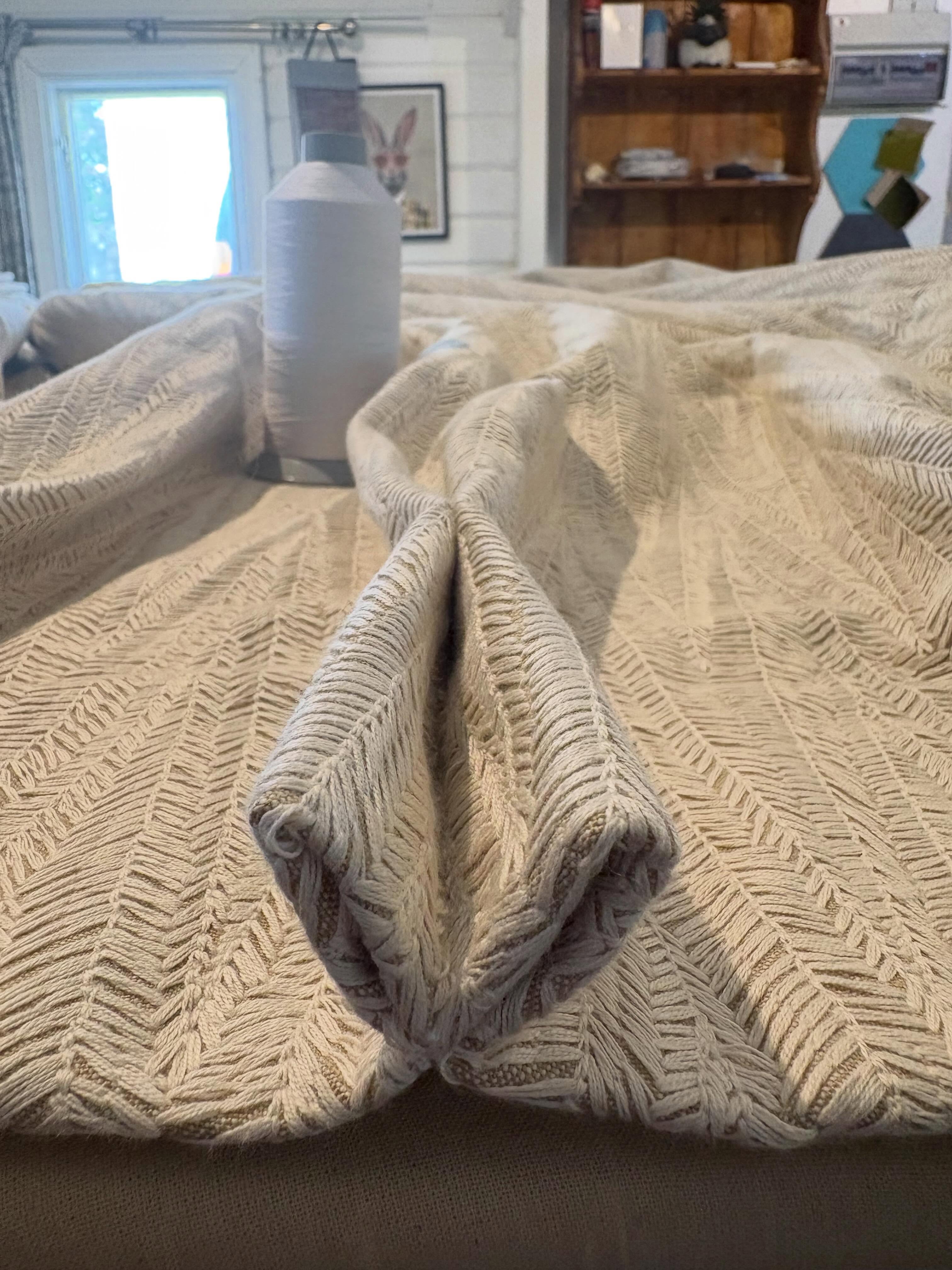 Texture and precision. Rachel has been working on these curtains and there is something satisfying about the pleating up stage. The final part of the making process. These have a hand finished hem and hand finished pleats. In a world of mass production there is no substitute for the weight and drape of a hand pleated curtain. It’s all in the details you can’t see from a distance, but you will definitely feel when they are hanging in your room #curtainmakercornwall #handmadeincornwall #bespokecurtains #cornwallbusiness #interiorcraftsmanship