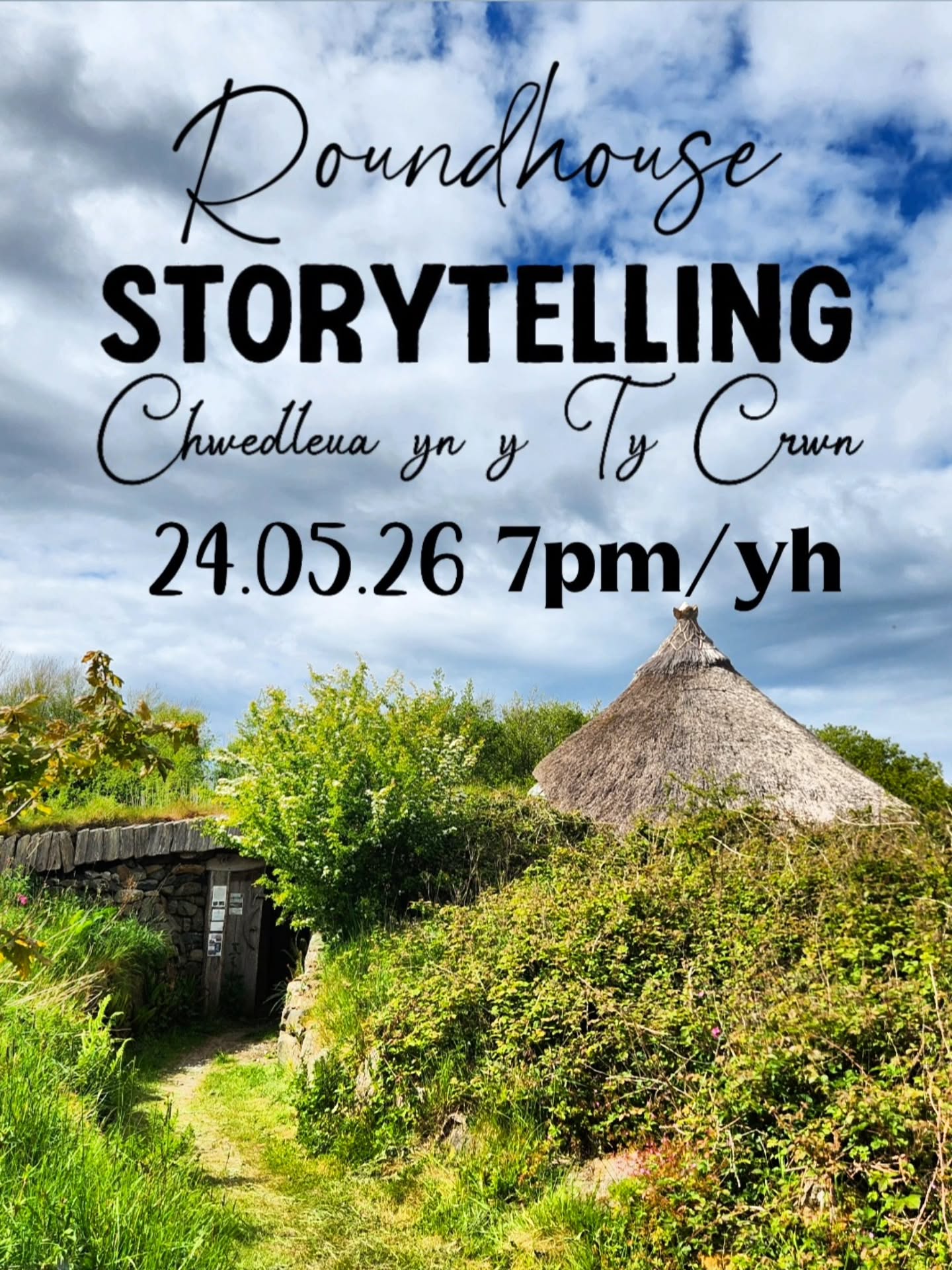 Join us for an exciting evening of tales in the Roundhouse with Dafydd Davies-Hughes!
Our first storytelling back in the Roundhouse this year!
Cynefin
An evening of folktale, folksong and evocation of place that summons the spirit of Wales. A deep dive into the Welsh landscape - a tapestry of the soul, woven of myth, magic and tradition through song, harp, flute and the spoken word.
Suitable for all.
No booking required, turn up nice and early to secure your spot!
£10 / £5 for 12's and under (5 and under go free)
Cash payment taken at the door upon arrival ~ we don't take card.
There will be organic tea, coffee and cake available to purchase during the interval!
Spread the word and bring your family and friends along!
...
Ymunwch am noson cyffrous o chwedleua yn y Ty Crwn! Cynta 'nôl flwyddyn yma!
Noson hudolus o chwedlau a chaneuon sy’n uno traddodiad a thirwedd, cerdd, dychymyg a gweledigathau cenedl. Taith trwy Cymru wledig ar lafar, ar dannau’r delyn a chyda’r ffliwt.
Addas i bawb.
Does ddim rhaid archebu lle oflaen llaw ond dewch yn gynt i gael dewis cynta o seddi!
£10 / £5 odan 12eg oed
Arian parod ar y drws yn unig ~ nid ydym yn cymeryd cerdyn.
Te, coffi a chacennau ar gael i brynnu yn ystod yr egwyl!
Rhannwch y gair a dewch a theulu a ffrindia efo chi!