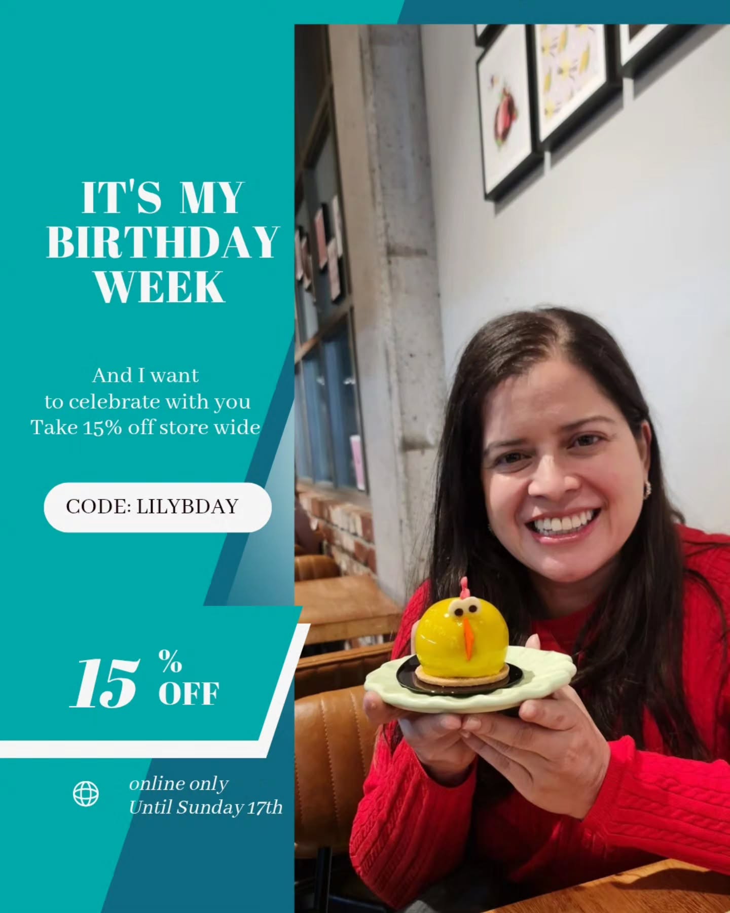 It’s my birthday week— and the gift is for YOU! 🎉
We’re celebrating with a 15% OFF storewide discount, online only, until Sunday 17th.
Use code LILYBDAY at checkout and treat yourself to something colourful, comfy, and uniquely Nativo.
Let’s celebrate together with joy and good vibes all week long.