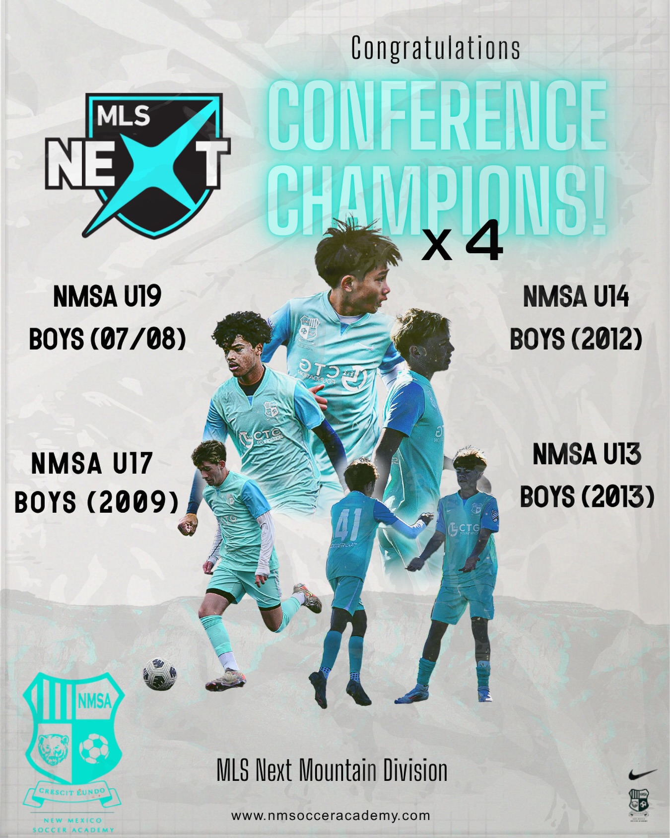 A special congrats to our 4 MLS Next teams for winning their conference at the MLS Next Mountain Division! It is so amazing to see our teams working so hard to become amazing players.