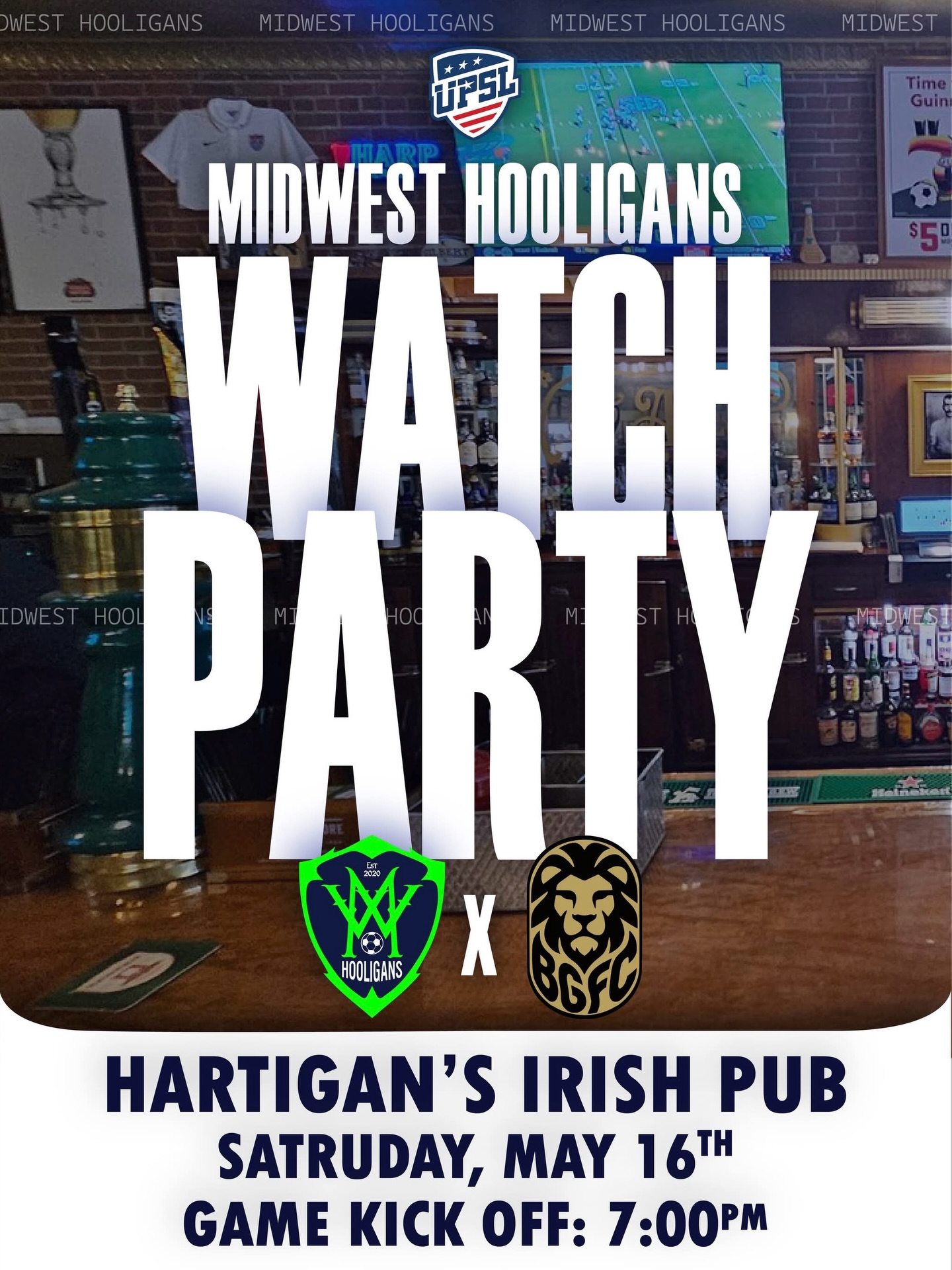Here are your Saturday plans. 😎 Gather the crew and head to @patsyhartigansirishpub!
#midwesthooligans #UPSL #watchparty #localsoccer