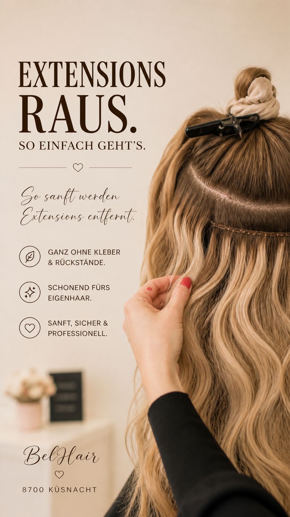 Extensions entfernen…
muss weder unangenehm noch schädlich sein.
Bei mir steht die Schonung deiner Haare an erster Stelle.
Sanft. sauber. professionell.
Genau so fühlt sich ein echtes Verwöhnerlebnis an 🤍
Bel Hair – Küsnacht
#extensions
#haareverlängerung
#haarverdichtung
#küsnacht
extensionsohnekleber
haarschonend
gesundeshaar
luxushaar
hairgoals
friseurschweiz
coiffeurschweiz
beautyschweiz
natürlicheshaar
premiumhair
belhair