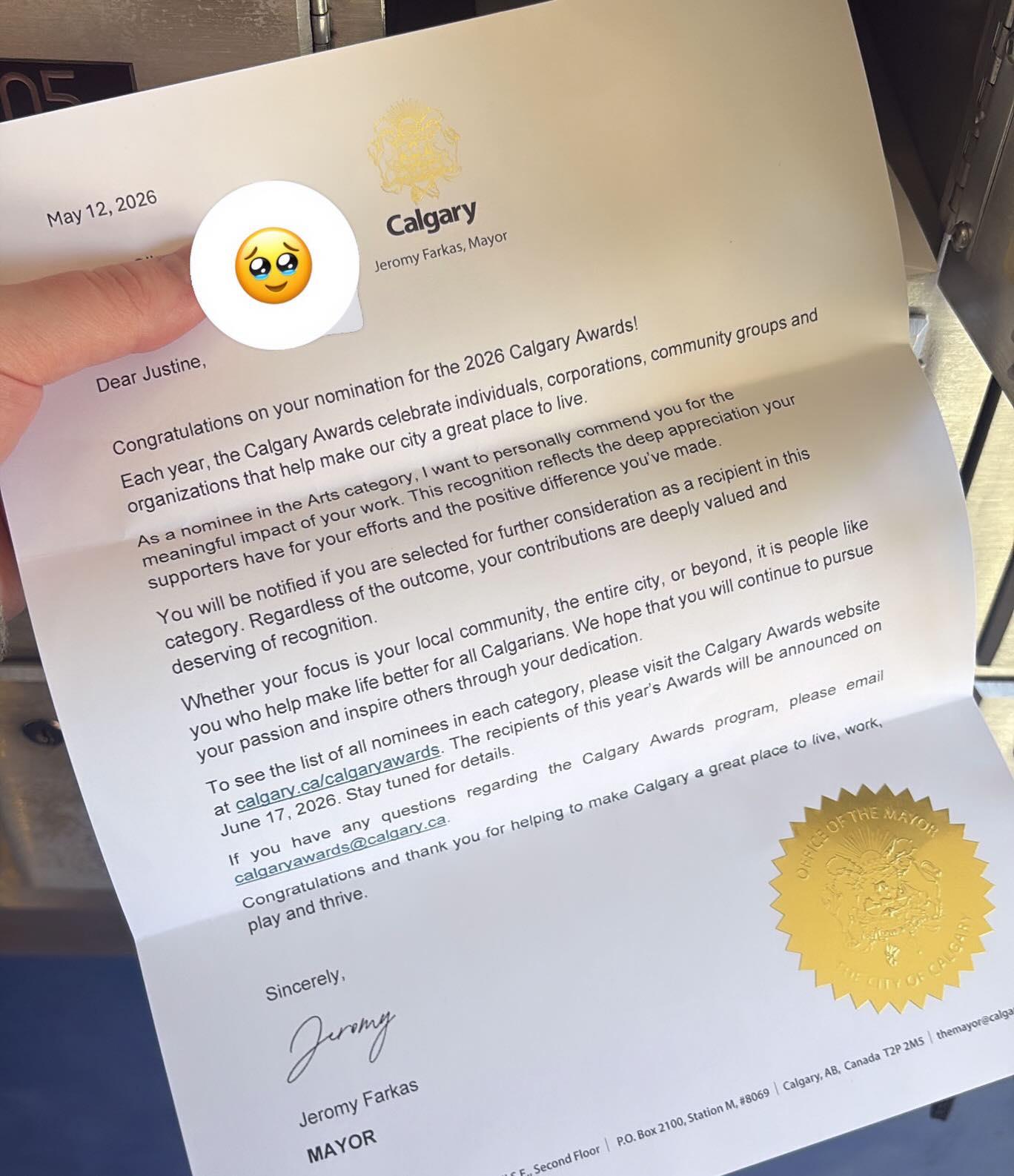 I guess I’m doing something right? What the heck. Surprise mail from the Mayor, completely unexpected.. and it couldn’t have come at a better time. There’s a lot of rejection in this industry, but also life is just a lot to process sometimes. I’ve been going through it behind the scenes, and having some hard days. I’m so honoured and grateful to receive this nomination, and to be recognized for my efforts. Sometimes I forget that my work makes a difference. I try really hard to give back to my community and a lot of that work often goes unseen for folks like myself. Thank you for reminding me. ❤️ I love you Calgary