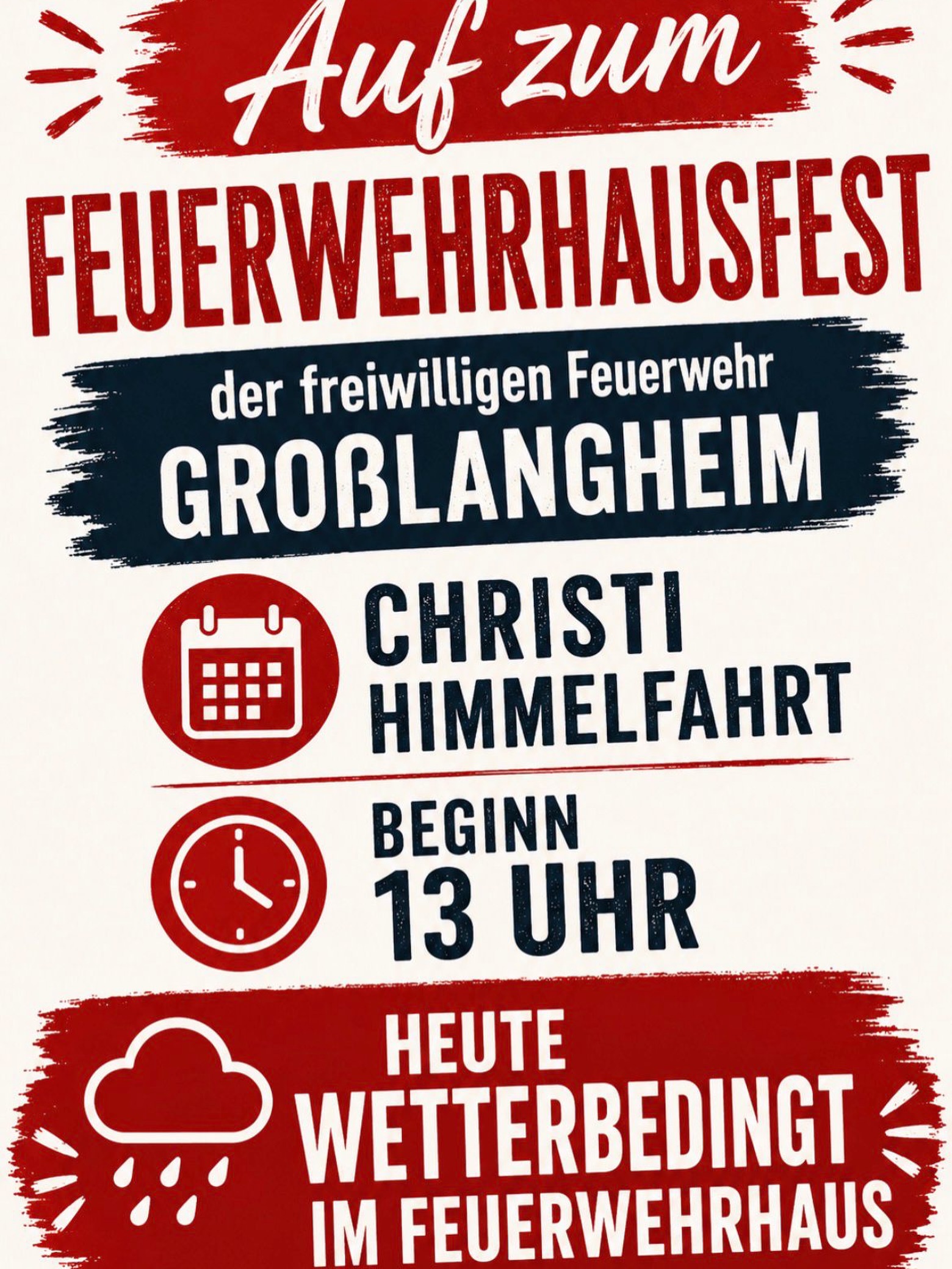 Unser Feuerwehrfest findet heute wie jedes Jahr Christi Himmelfahrt in Großlangheim statt!
Aufgrund des Wetters jedoch dieses Jahr nicht im Wald sondern direkt im Hof des Feuerwehrhauses.
Mit viel Fleiß und Ehrgeiz wurde aber auch hier ein schönes Festgelände gerichtet, mit Pavilions, der offenen Scheune und natürlich dem Feuerwehrhaus selbst. 🚒
Kommt vorbei und genießt den Nachmittag mit uns, und allen Vätern natürlich einen schönen Vatertag! 🍷 🍺 🥂