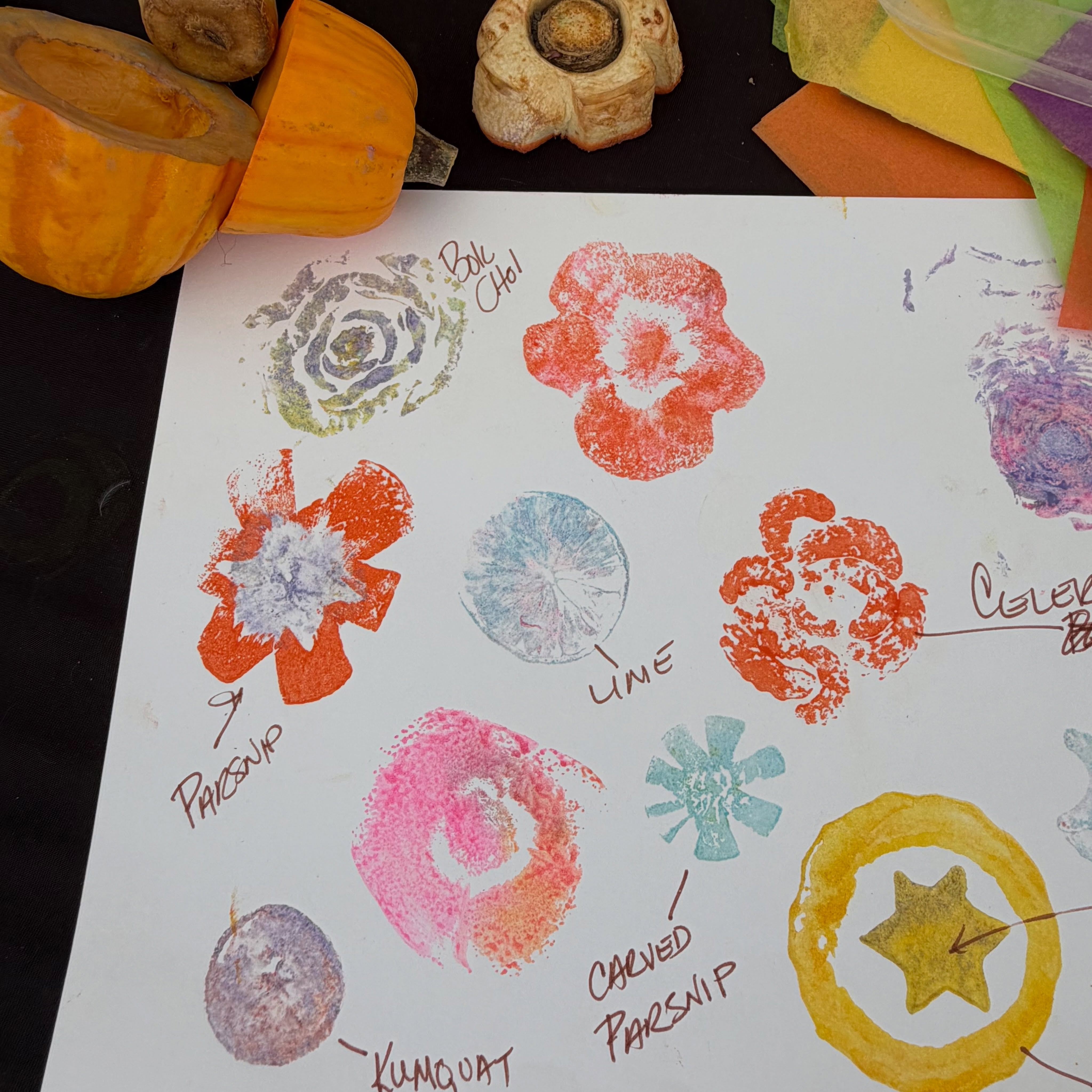 When I was at @theshermangardens this past weekend they had a fun craft set up for the kids that I want to do! creating cards using fruits and vegetables as stamps. They look like colorful flowers which I love!