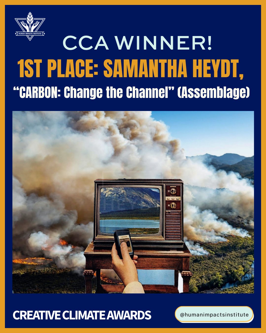 📣 We are excited to announce the Creative Climate Awards Winners:
🥇 1st place: Samantha Heydt, "CARBON: Change the Channel" (Assemblage)
🥈 2nd place: Mohammad Rakibul Hasan, "No. 7 & 9 from The Blue Fig Series" (Photographs)
🥉 3rd place: Elise de Cuba, "Planting Bodies" (Film)
🎖️ People Choice Award: Carlotta (LOTTA) Sarina, "POWER" (Song)
Over the past month we were honored to have welcomed 59 artists from 30 different countries to share their incredible climate artworks in NYC. We want to thank all the CCA Artists for their involvement. We led 9 incredible events throughout the month and welcomed hundreds of community members who participated and engaged with the art, music and creative action through collective power. From all of us at Human Impacts Institute THANK YOU!!
#CreativeClimateAwards #HumanImpactsInstitute #CollectivePower #CCAWinners #ArtandClimate