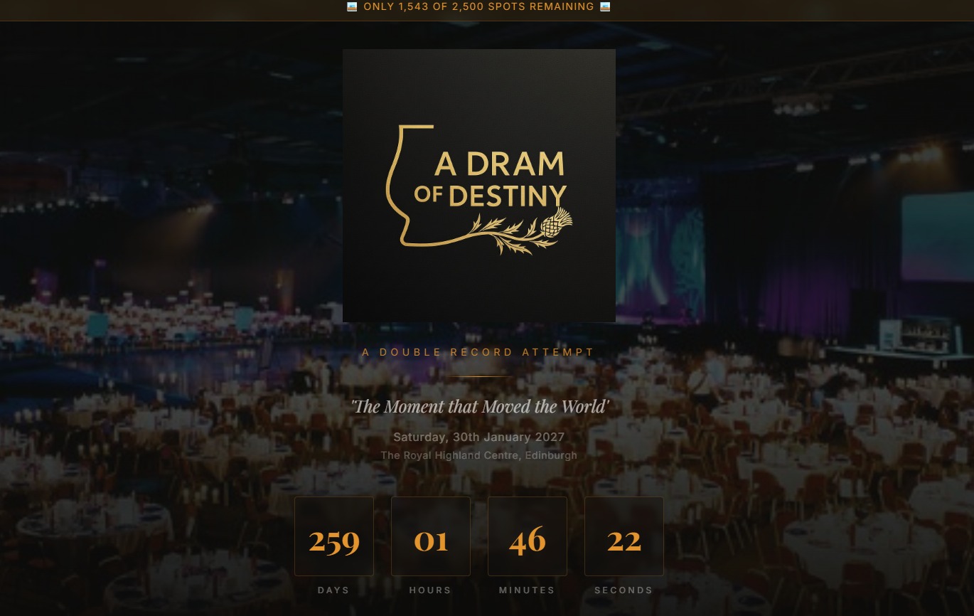 The new @dramofdestiny website is live, hope you like? Have you signed up yet? Will you be able to say #Iwaspartofit and help raise funds for @myname5doddie foundation for MND
This is shaping up to be an amazing event and we've got more news to share shortly.
www.dramofdestiny.co.uk
Please share with your friends and followers.
#Whisky #Burnsnight #Worldrecord
