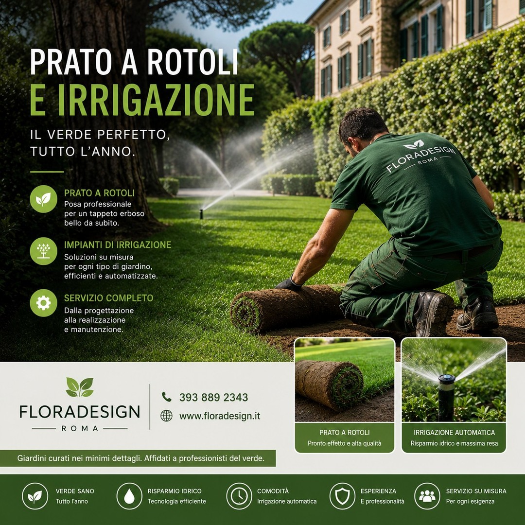 🌱 Prato a rotoli e impianti di irrigazione a Roma
Un prato bello non dipende solo dall’erba.
La differenza la fanno la preparazione del terreno, il drenaggio e un impianto di irrigazione realizzato correttamente.
FloraDesign Roma realizza: ✔ posa prato a rotoli
✔ preparazione e livellamento terreno
✔ impianti di irrigazione automatici
✔ irrigatori a scomparsa
✔ centraline programmabili
✔ manutenzione e regolazioni stagionali
Lavoriamo su: 🏡 giardini privati
🏢 residence e strutture
🌿 terrazzi e aree verdi
Utilizziamo materiali professionali e soluzioni studiate in base all’esposizione e alle esigenze del giardino.
📍 Roma
📞 393 889 2343
🌐 https://f.mtr.cool/rvntzvcbic�
Contattaci per un sopralluogo.
#FloraDesignRoma #PratoARotoli #Irrigazione #ImpiantoIrrigazione #GiardinaggioRoma #PratoPerfetto #GardenDesign #Roma #PratoVerde #IrrigazioneAutomatica #ManutenzioneGiardini #GiardiniRoma #VerdeRoma #Paesaggistica #Giardino