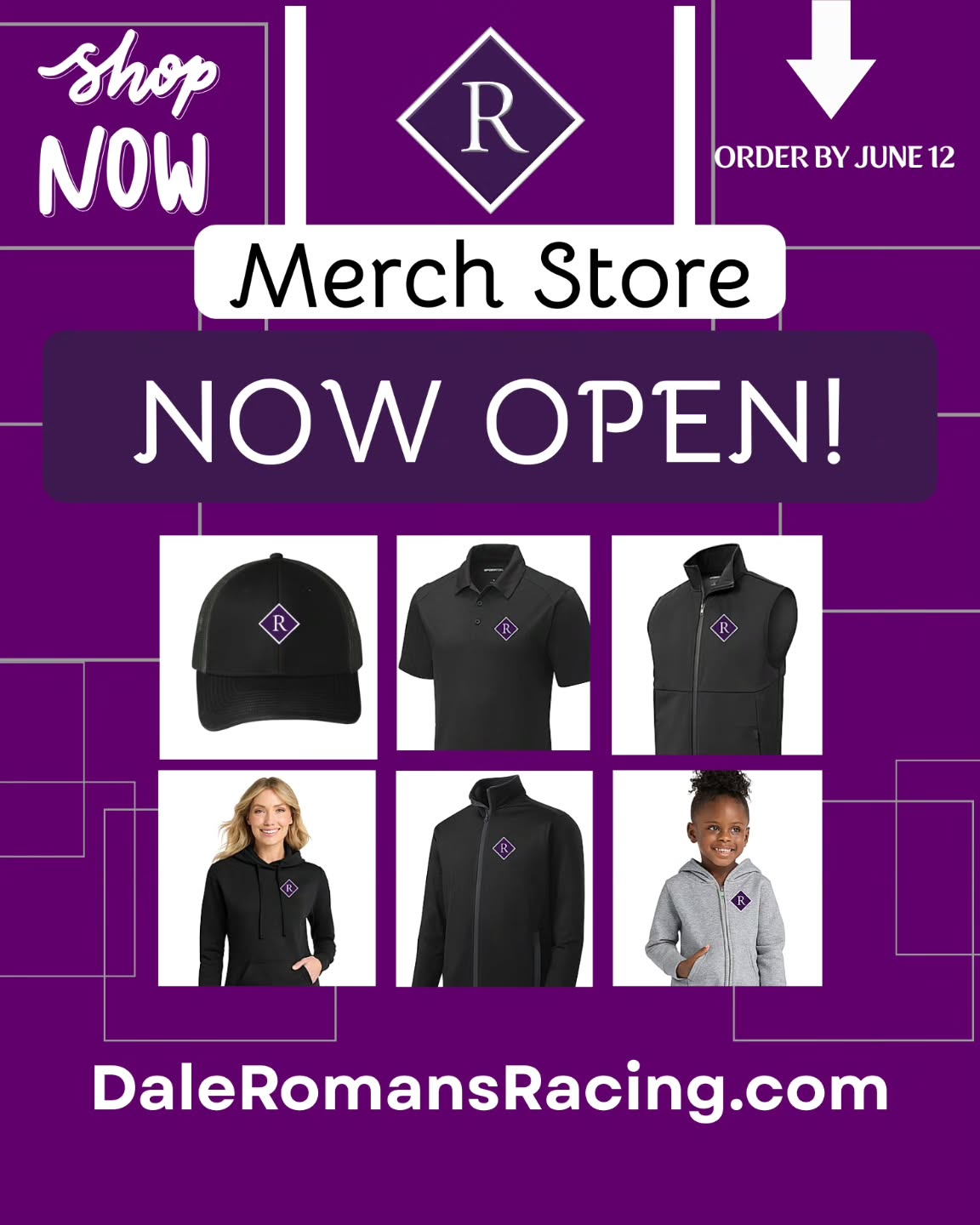 Wear the colors. Rep the barn. The new Romans Racing online merch store is now open! 🚨NOTE: Store will close on June 12th at which time orders will be filled and shipped. Please allow up to 3 weeks after that date to arrive to you! DaleRomansRacing.com or at LINK IN BIO